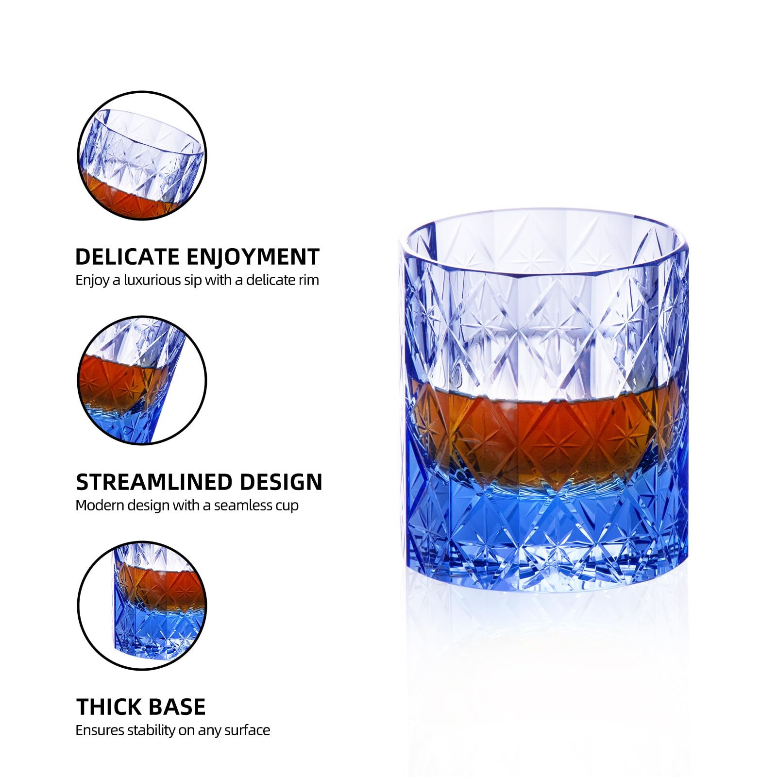 KAMMAK Crystal Whiskey Glasses Set of 2, Handcrafted 7.1oz Old Fashioned Glasses Stemless, Luxury Cocktail Glasses, Hand Blown Scotch Cup for Women, Men Gift for Rocks, Bourbon Barware, Bar