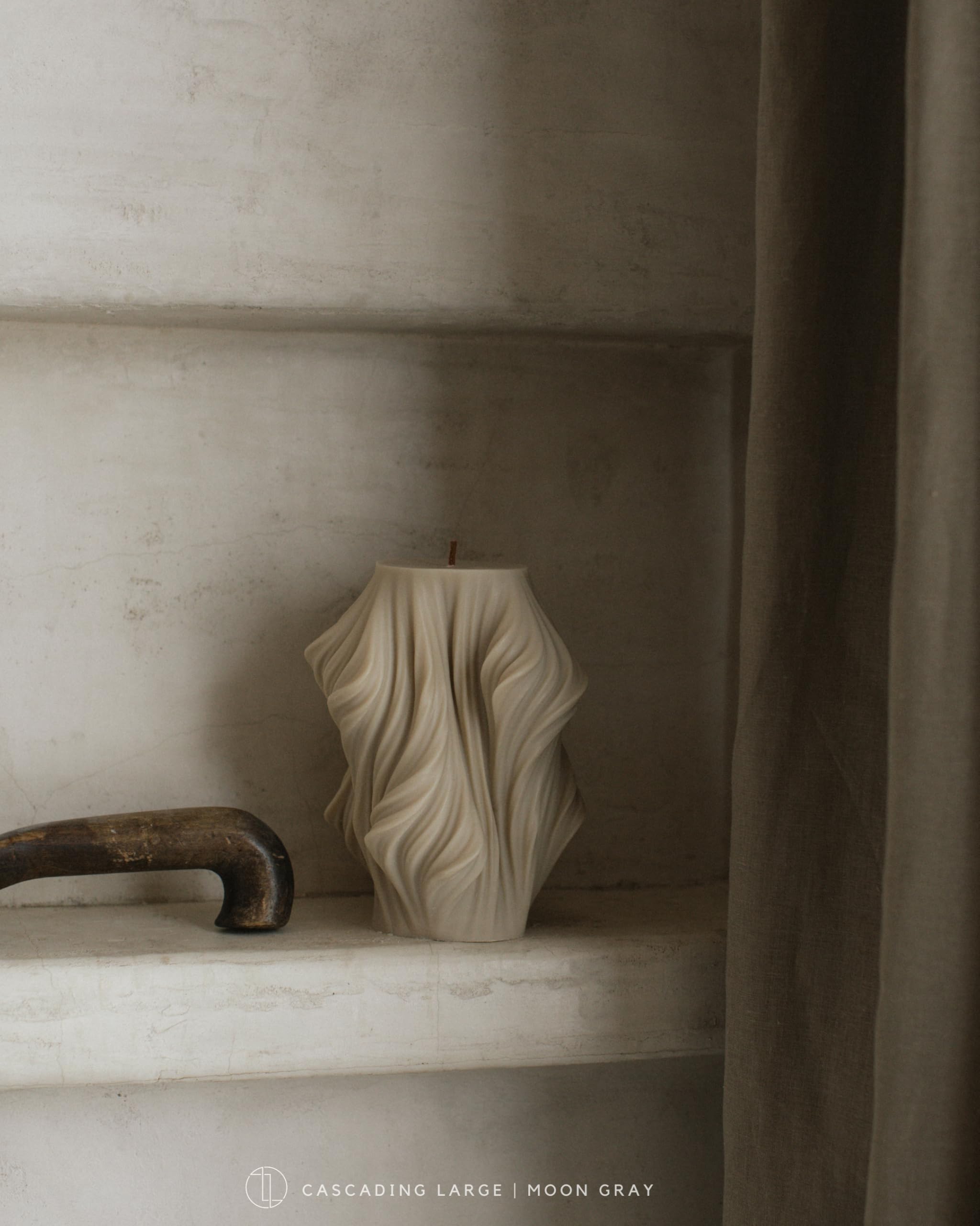 LAWA Cascading Wave Candle - Large Beautiful Handmade Pillar Scented Soy Wax Elegant Bubble Aesthetic Candle Housewarming Gift Home Room Shelf Decor Idea Olive Beige (Large)