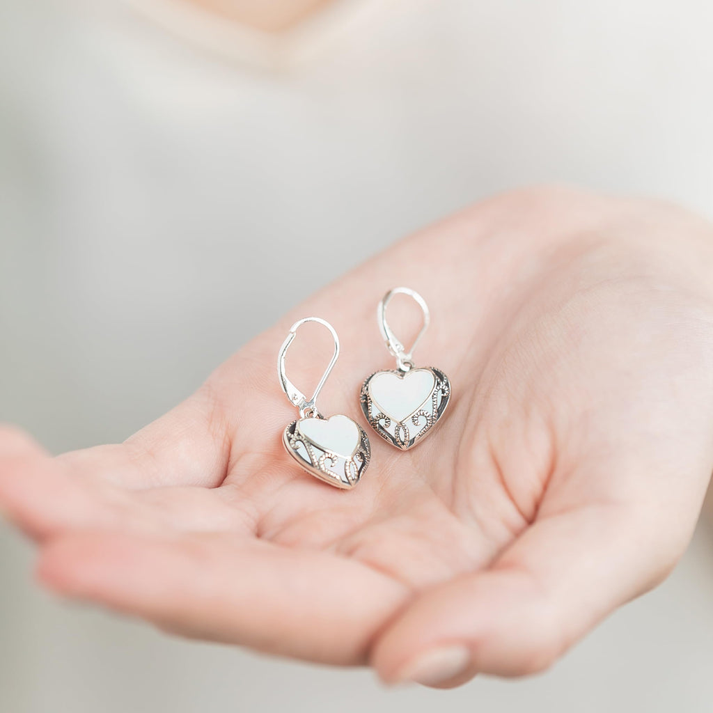 Bottled Up Designs Handmade Homespun Hearts Earrings, Recycled Vintage Glass, Sterling Silver, Eco Friendly, Made in USA, Mothers Day, Women, Anniversary