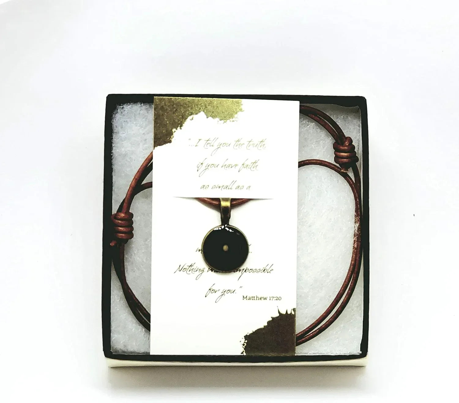 Mustard Seed Necklace for Men, Hand Made Rustic Adjustable Leather Necklace, Bronze and Resin, Faith and Inspiration - Handmade Lifestyle Shop