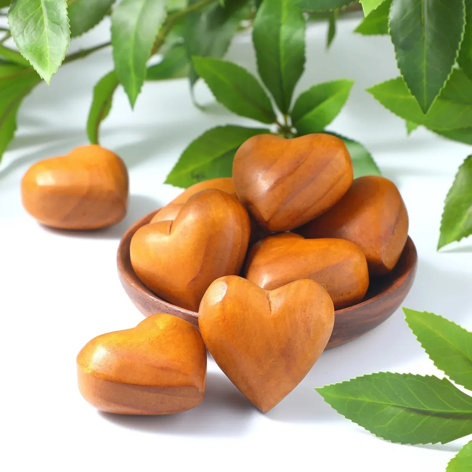 Kigeli 8 Pcs Handmade Wooden Hearts Olive 3D Love Crafts Pine Carved Decor for Wedding Birthday Gifts - Handmade Lifestyle Shop