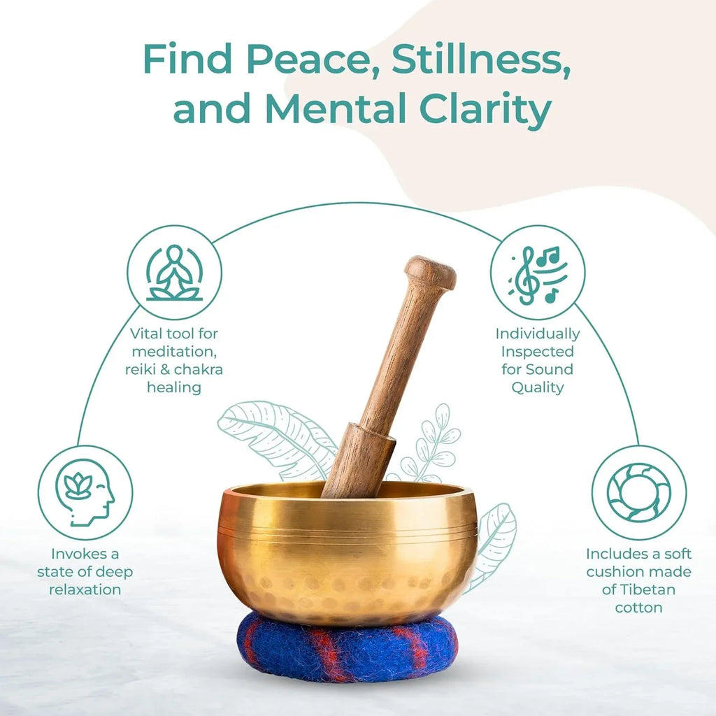 Handcrafted Tibetan Singing Bowl Set – 3.5” Sound Bowl for Meditation, Sound Healing & Yoga – Healing Instrument with Wooden Striker & Cushion – Authentic Hand-Hammered in Nepal - Handmade Lifestyle Shop