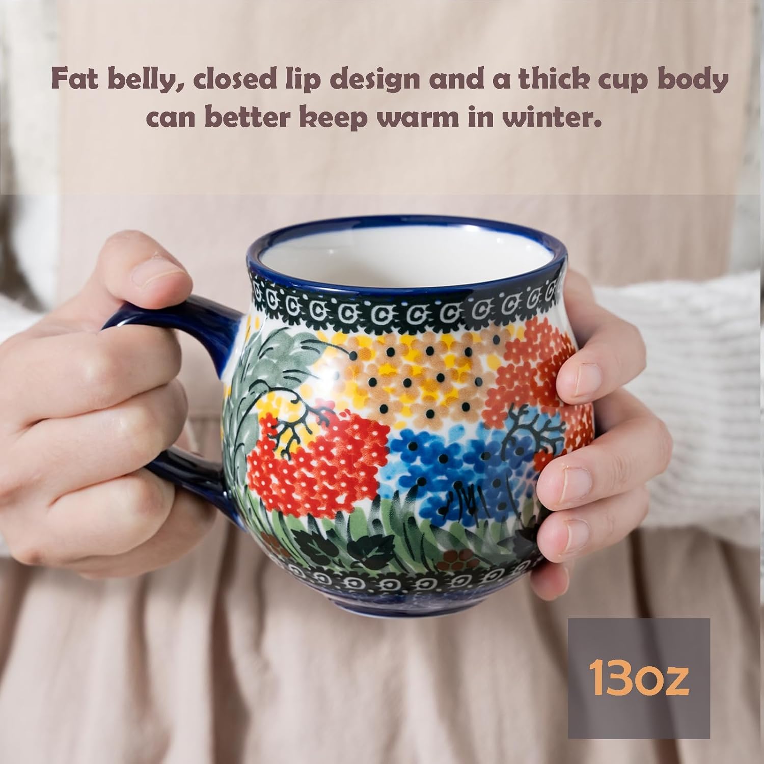 ALMA 12oz Handpainted Microwave Safe Coffee Mug, Unique Ceramic Tea Mug For Girl Friend,Mother, Woman(Assorted Flowers,Medium)