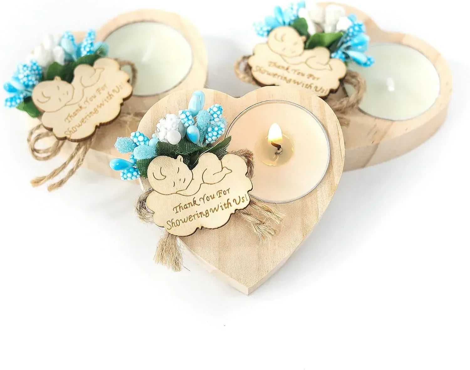 50 Piece Wooden Candle Holders, Baby Shower Party Favors for Boy,Baptism Candle Favors,Baby Christening Favors for Guests. (blue) - Handmade Lifestyle Shop