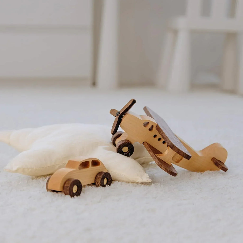 Busy Puzzle Montessori Wooden Airplane and Car Set – Handcrafted Natural Wood Push Toys for Toddlers, Montessori-Inspired, Imaginative Travel Play Set, Natural Solid Wood Toddler Toys - Handmade Lifestyle Shop