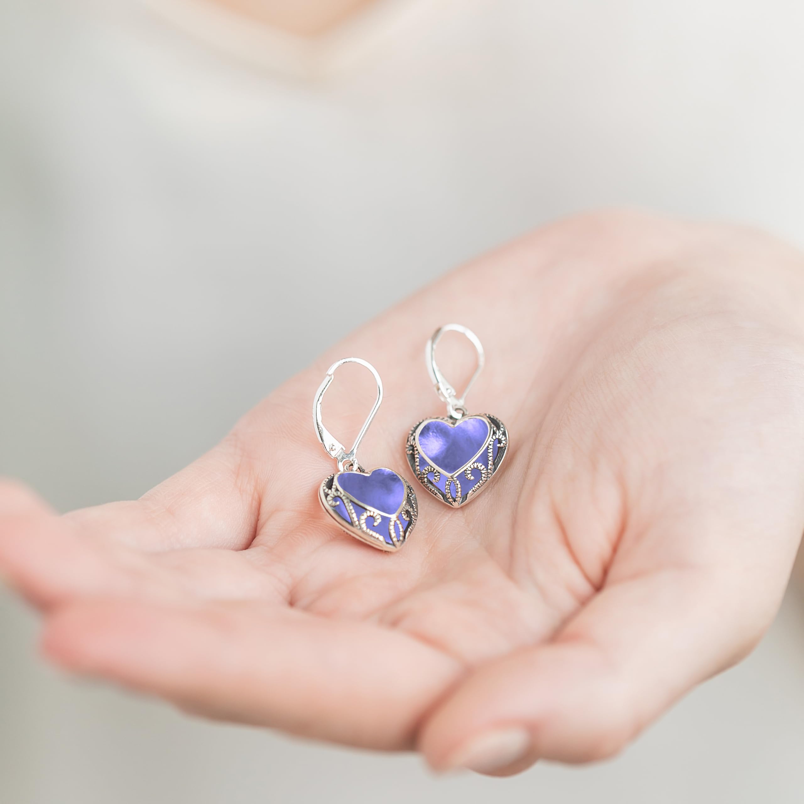 Bottled Up Designs Handmade Homespun Hearts Earrings, Recycled Vintage Glass, Sterling Silver, Eco Friendly, Made in USA, Mothers Day, Women, Anniversary