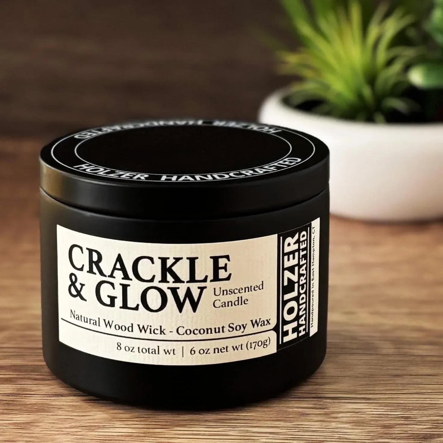 Unscented Candle Wood Wick | Fragrance-Free | Coconut Soy Candles in Black Tin | Clean Burn, Subtle Crackling Wooden Wick | Handpoured in USA by Holzer Handcrafted | 45 Hour Burn Time, 1 Candle - Handmade Lifestyle Shop