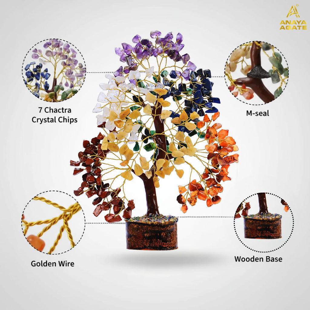7 Chakra Healing Crystal Tree Kit, Bracelet, Pendant, Necklaces, Handmade Gemstone Money Bonsai Tree of Life Feng Shui Decor for Home Office, Positive Energy, Reiki Healing, for Women