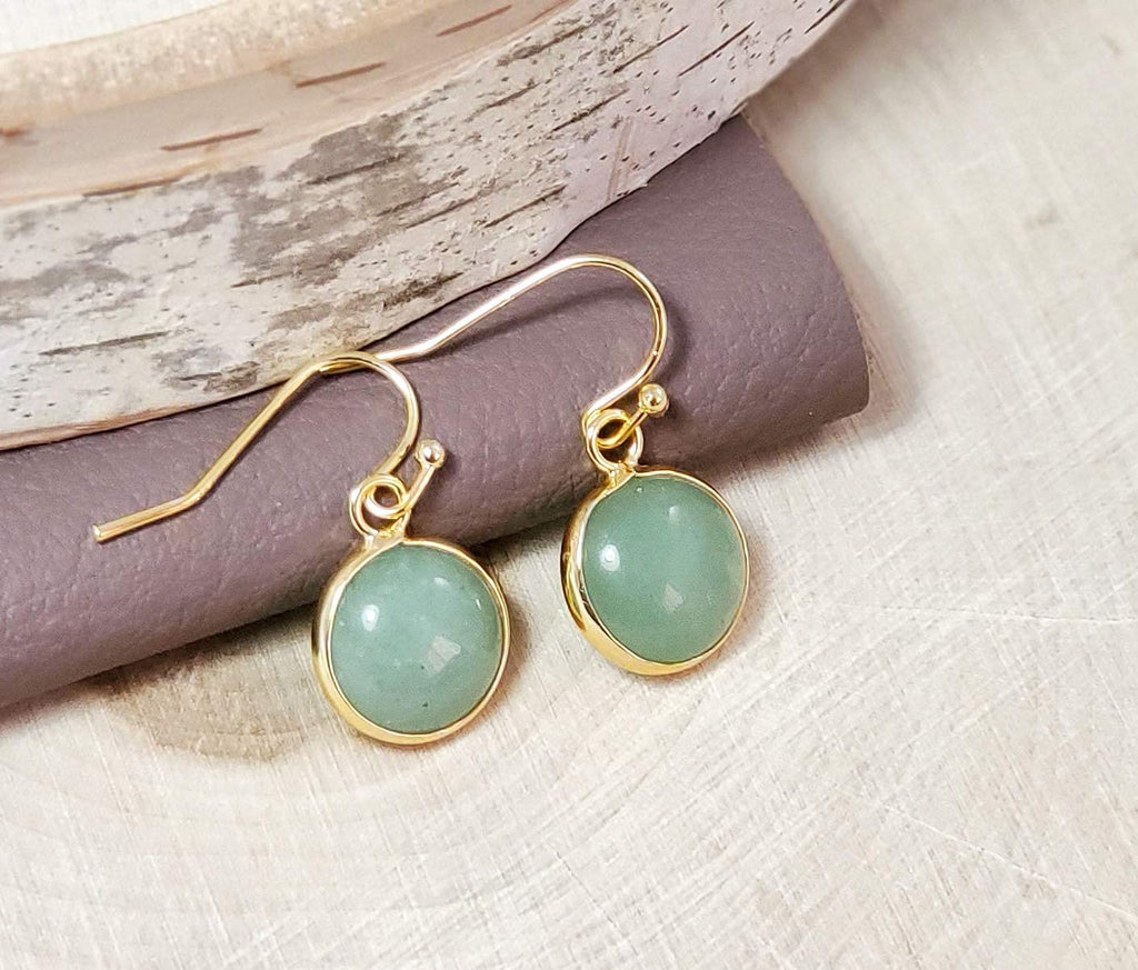 Green Earrings for Women – Dainty Gold Dangle – Real Jade -Sage - Light – Pale – Dark - Green Stone – Rose Quartz Pink Crystal Genuine – Natural Gemstone - Dainty -Short -Drop and Dangle – Lightweight - Unique Anniversary Birthday Gifts for Wife – Teacher