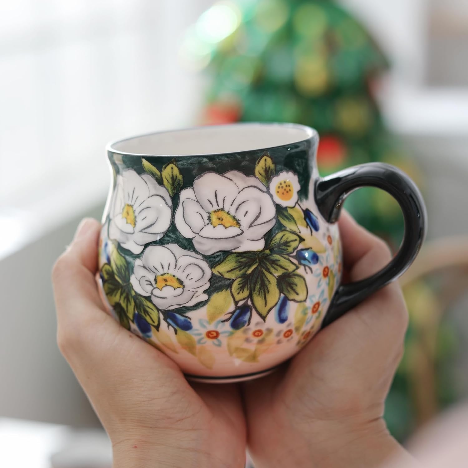 ALMA 12oz Handpainted Microwave Safe Coffee Mug, Unique Ceramic Tea Mug For Girl Friend,Mother, Woman(Assorted Flowers,Medium)
