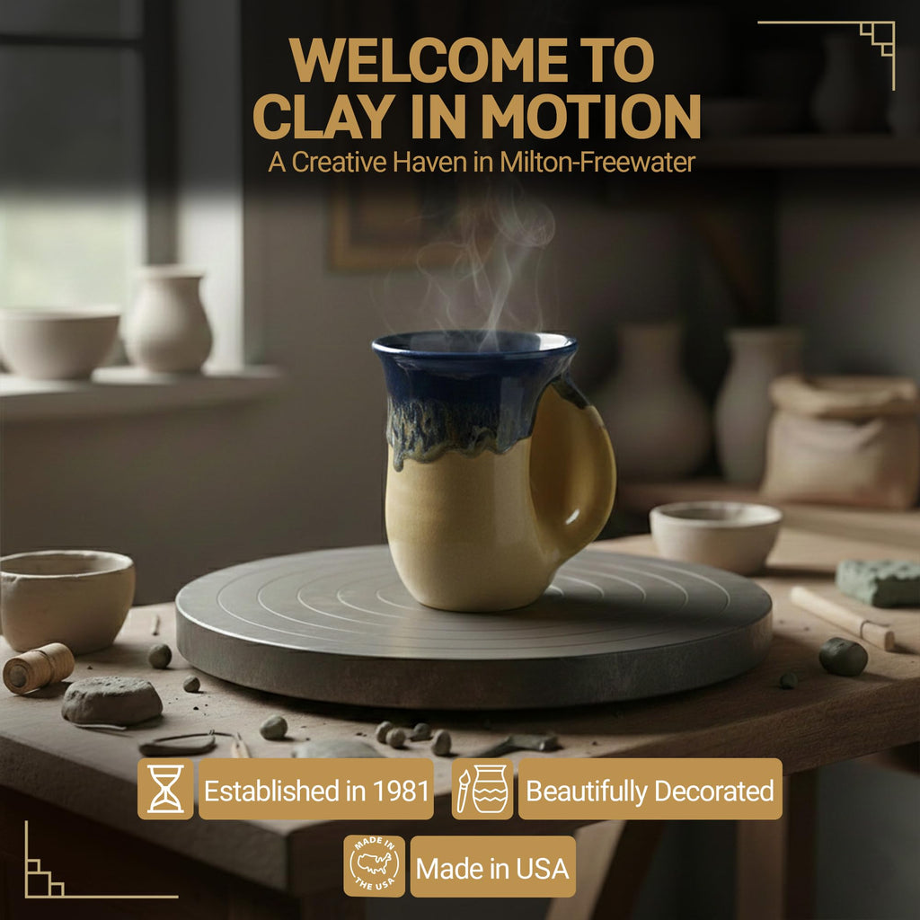 Clay in Motion Hand Warmer Coffee Mug – Handmade Coffee Mug With Comfortable Handle Contoured Pocket Hand Warming Ceramic Coffee Mug – Proudly Made in USA – Right Handed – 14 Oz - Island Oasis