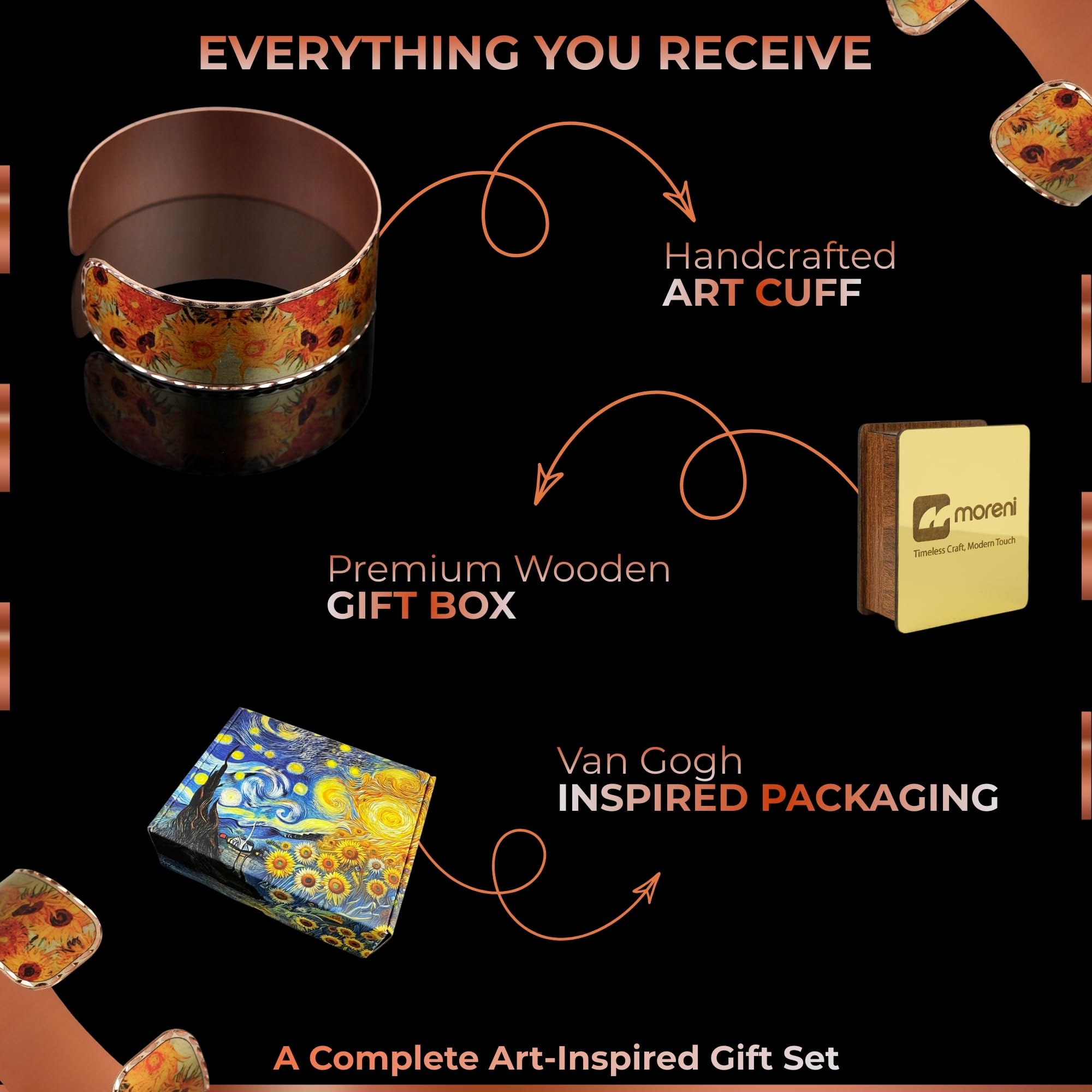 Moreni Copper Bracelet for Women with Wooden Gift Box – Art-Inspired Elegant & Timeless Handmade Jewelry Gift