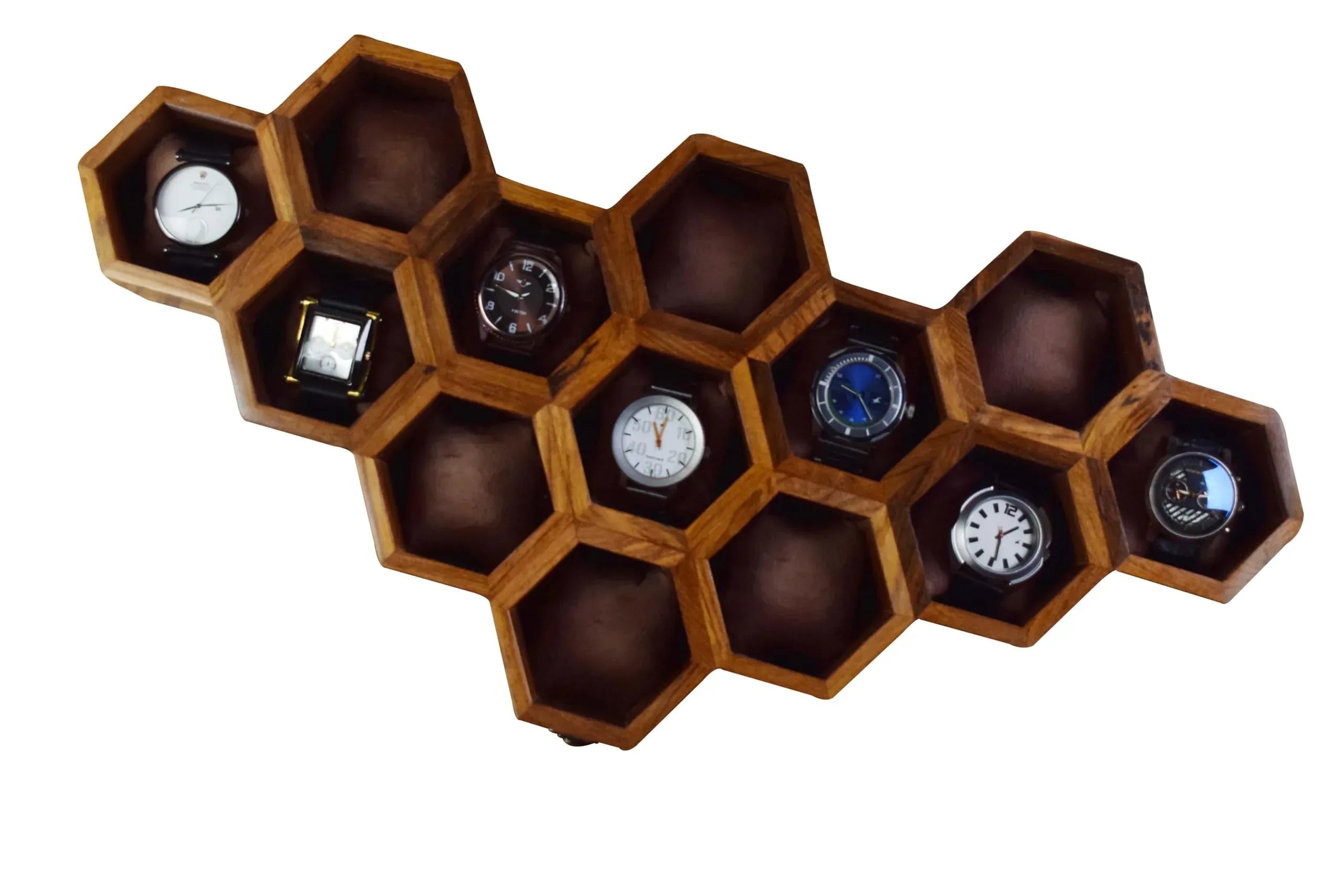 Premium 7-Slot Wooden Timepiece Display Case – Handcrafted Honeycomb Watch Box for Men in Superior Indian Rosewood | Hinged Glass Cover – Father’s Day Gift – Luxury Built to Last - Handmade Lifestyle Shop