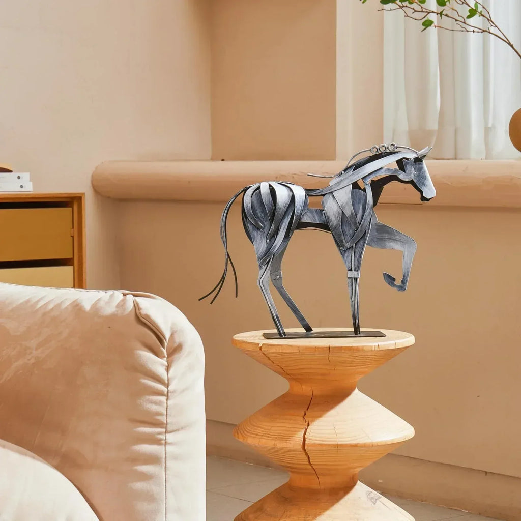 Handmade Metal Horse Statue Decor - Handcrafted & Hand-Painted Sculpture, Unique Rustic Figurine for Home, Office, Desk Decoration (White) - Handmade Lifestyle Shop