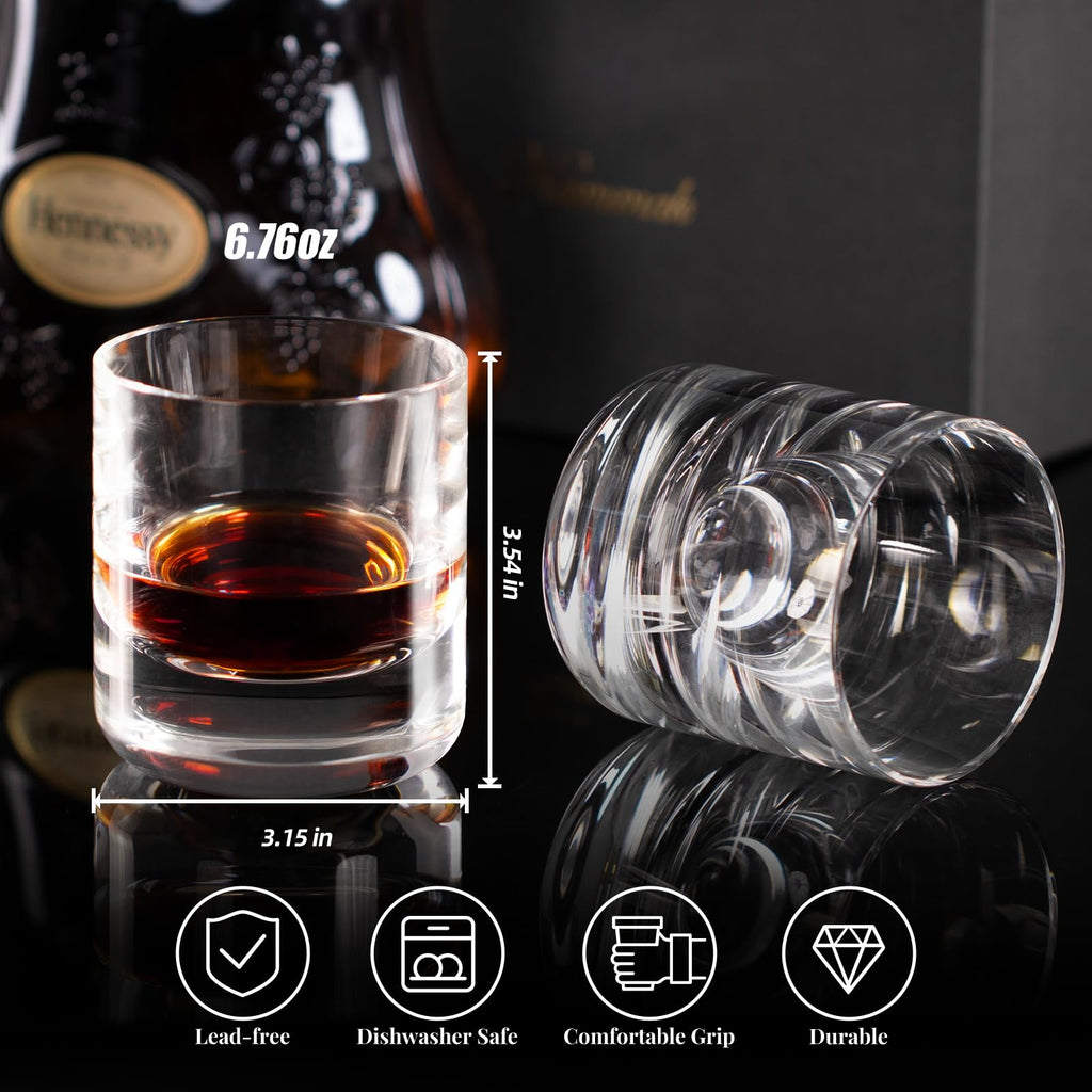 KAMMAK Crystal Whiskey Glasses Set of 2, Handcrafted 7.1oz Old Fashioned Glasses Stemless, Luxury Cocktail Glasses, Hand Blown Scotch Cup for Women, Men Gift for Rocks, Bourbon Barware, Bar