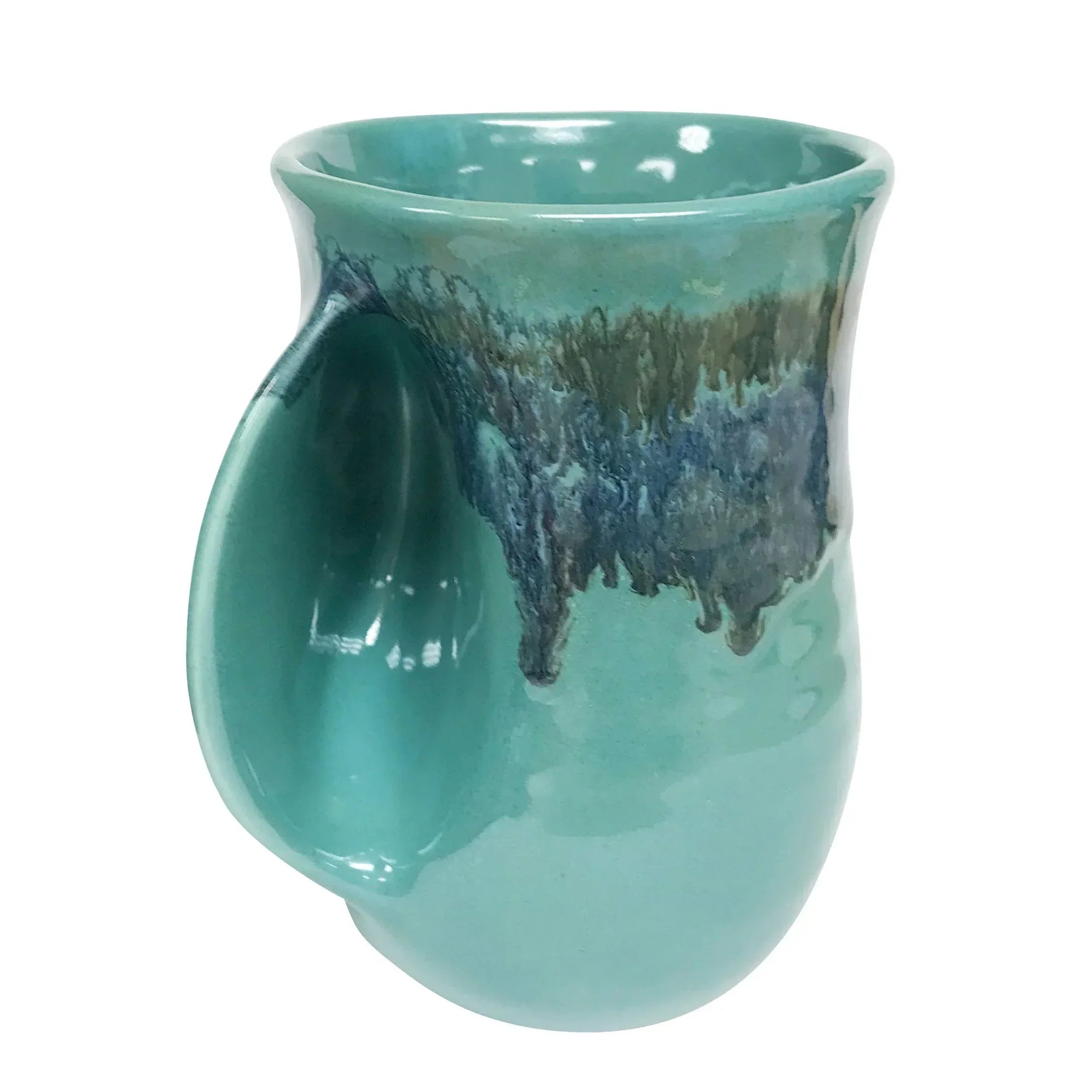 Clay in Motion Hand Warmer Coffee Mug – Handmade Coffee Mug With Comfortable Handle Contoured Pocket Hand Warming Ceramic Coffee Mug – Proudly Made in USA – Right Handed – 14 Oz - Island Oasis - Handmade Lifestyle Shop