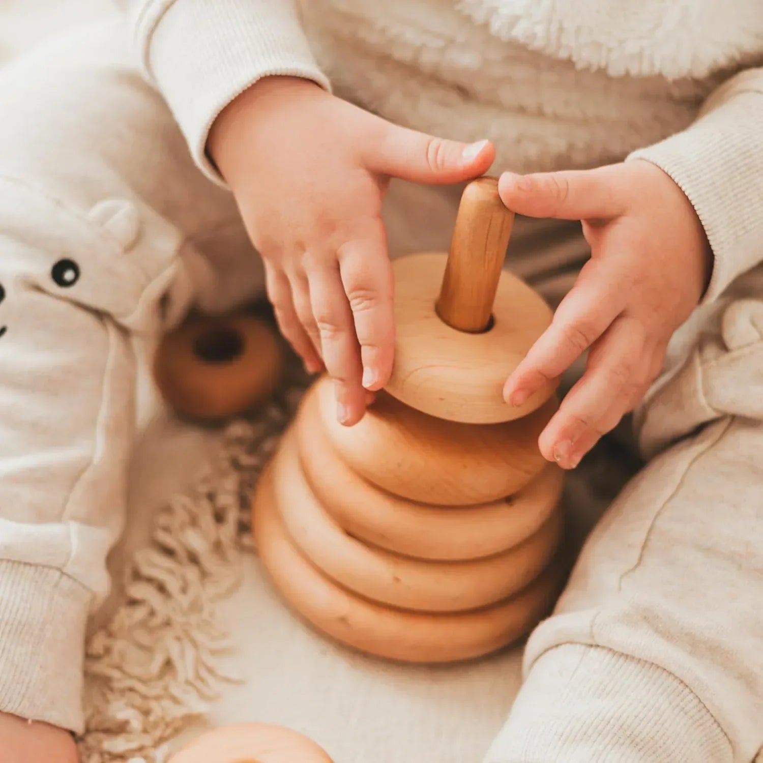 BUSY PUZZLE Ring Wooden Stacking Toy Montessori Wooden Pyramid Gifts for Toddlers Natural Baby Toy Pyramid Handcrafted Toy for 1 Year Old - Handmade Lifestyle Shop
