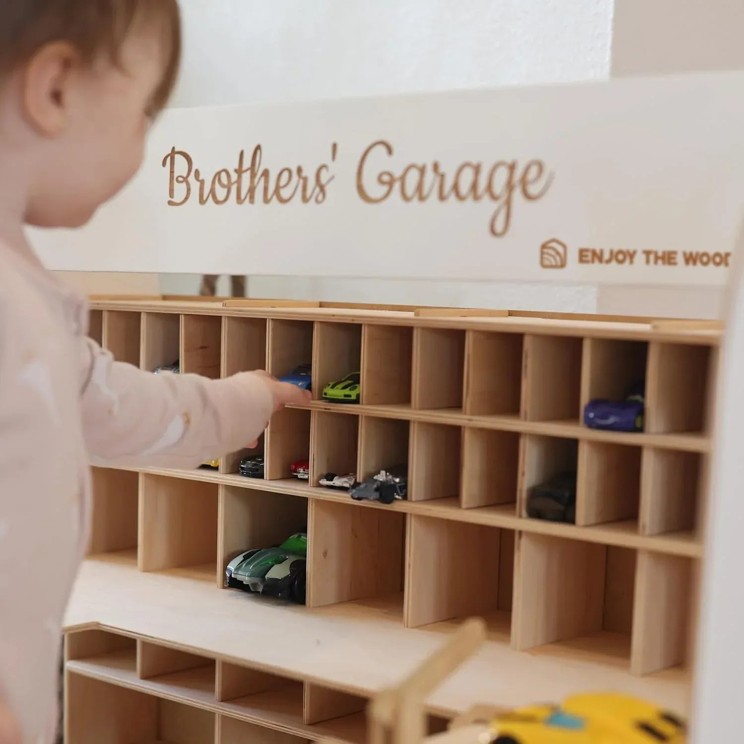Toy Parking Garage with Elevator Wooden Toy Car Storage Small Car Compatible Gift for Toddlers 1-4 Years Old Organizer Case Shelf for Mini Toy Cars (Big, Natural) - Handmade Lifestyle Shop