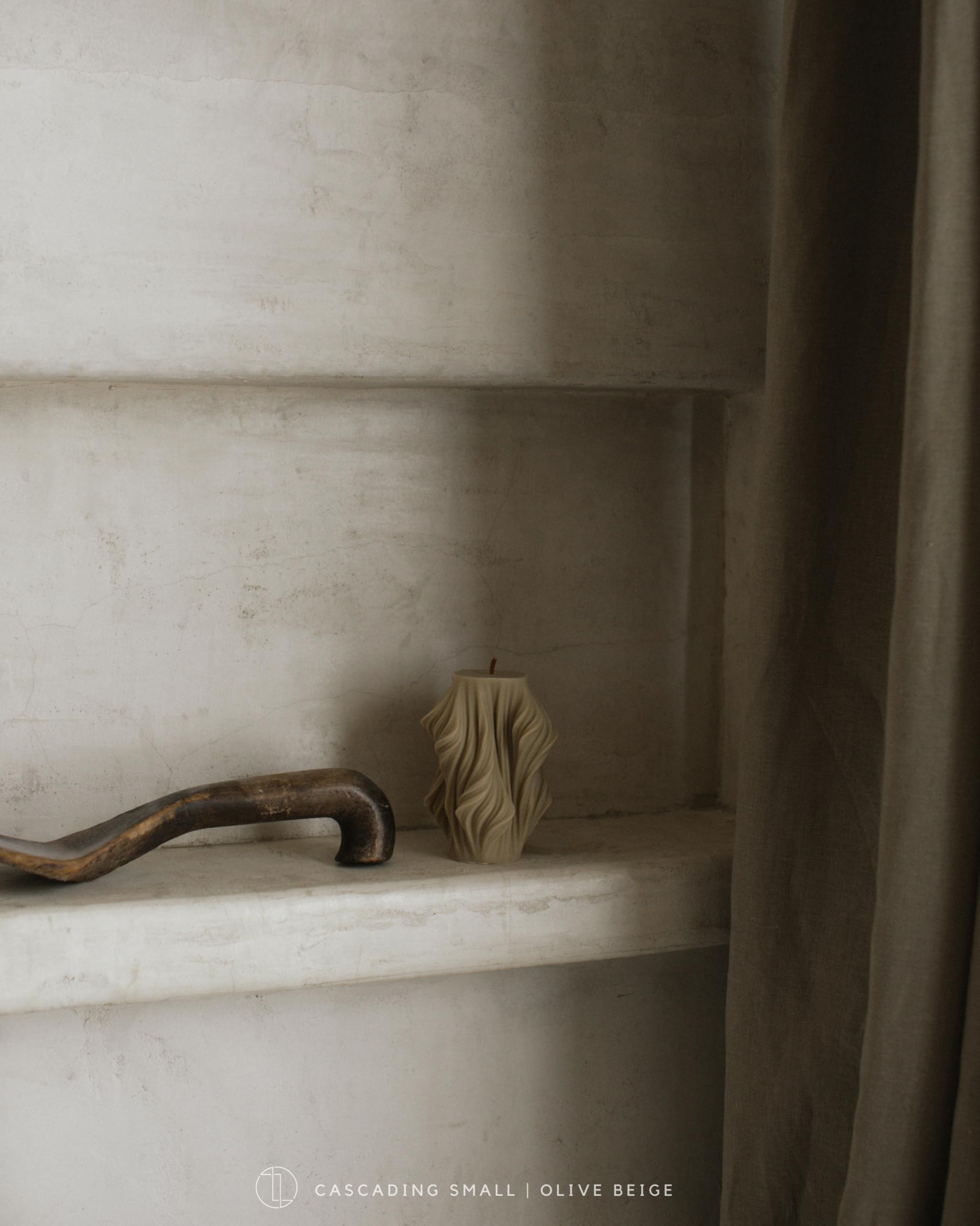 LAWA Cascading Wave Candle - Large Beautiful Handmade Pillar Scented Soy Wax Elegant Bubble Aesthetic Candle Housewarming Gift Home Room Shelf Decor Idea Olive Beige (Large)