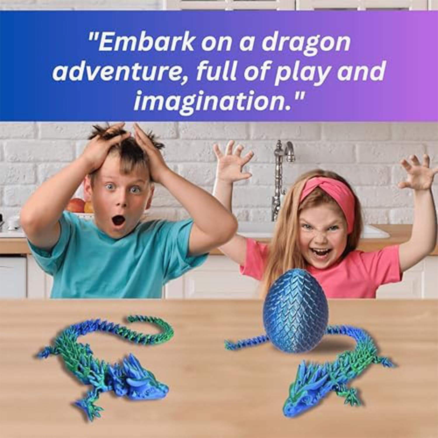 20" Articulated 3D Printed Dragon – Color-Changing Fidget Figurine, Mythical Figure, Made in USA, 3D Printed Toys - Valentines Day Gift for Boys and Girls (Rainbow with Blue Egg)