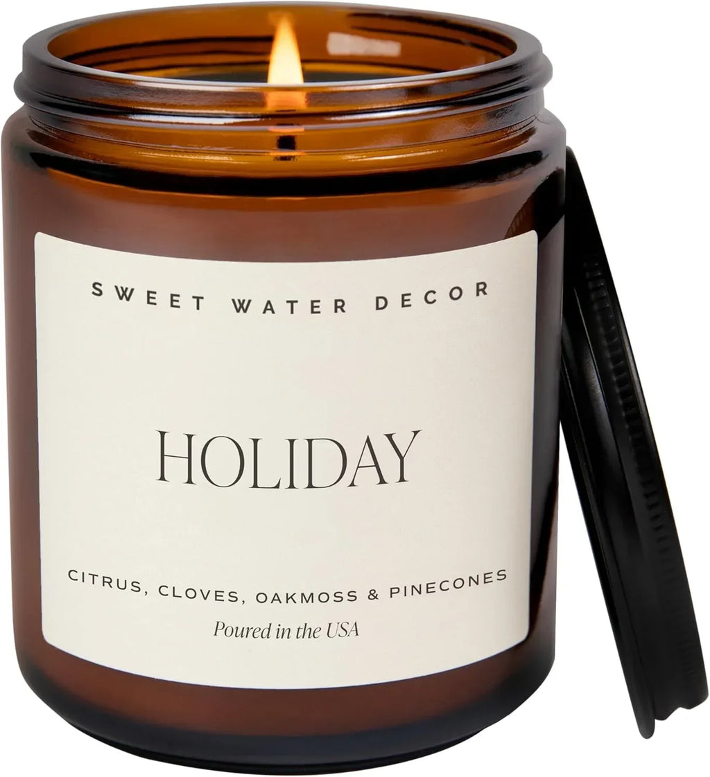 Sweet Water Decor Warm and Cozy Soy Candle - Orange Peel, Cinnamon, Ginger and Clove Scented Candles for Home - 9oz Amber Jar + Black Lid, 40+ Hour Burn Time, Made in The USA - Handmade Lifestyle Shop