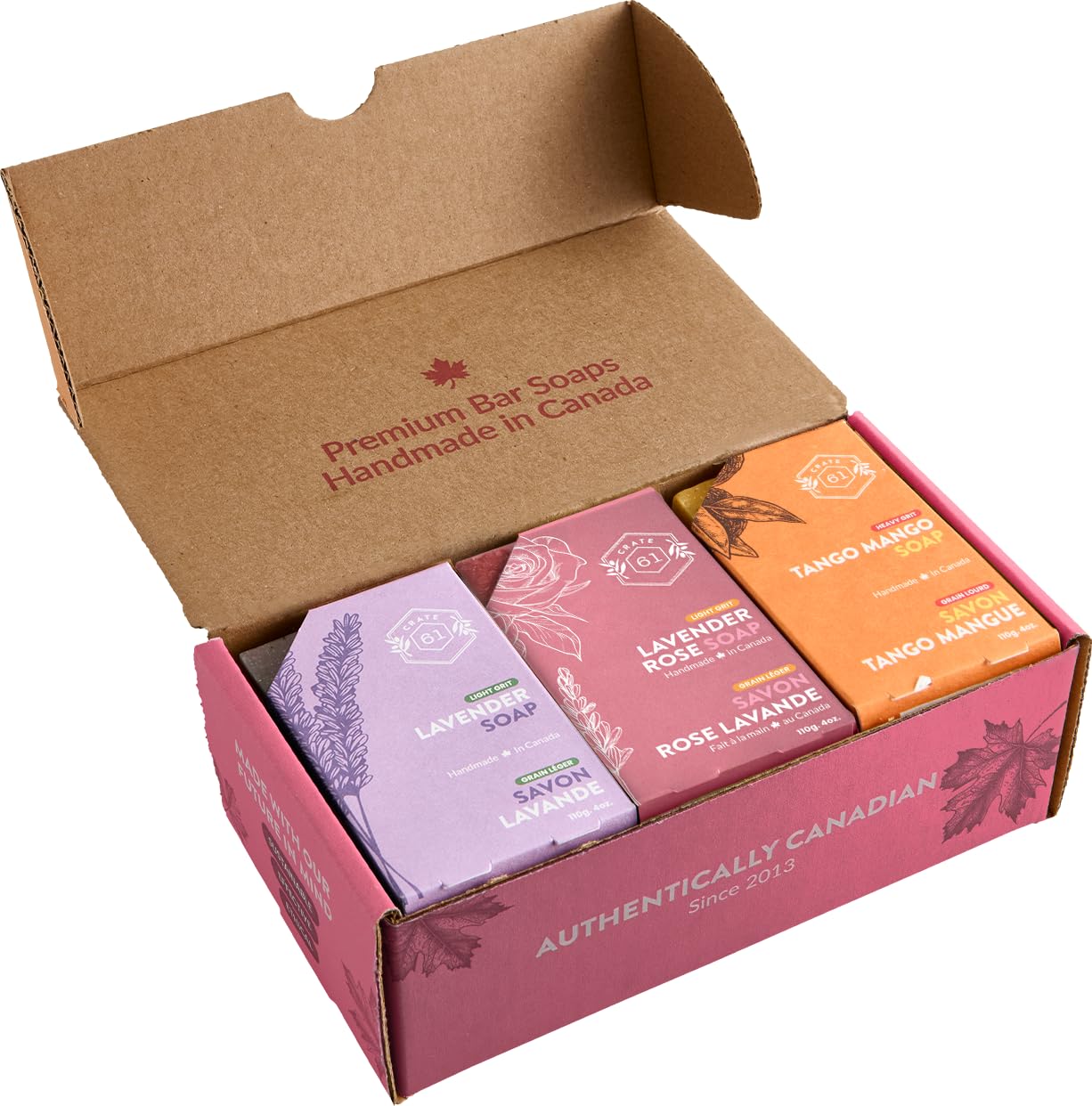 Crate 61 Organics, Handmade in Canada, Plant Based Cold Process Natural Bar Soap, With Premium Essential Oils, Dry Skin, Pack of 6 (For Him)