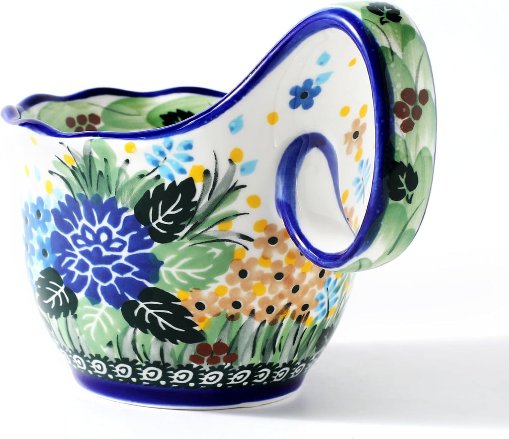 ALMA Handpainted Soup Bowl with Handle, 18.6oz Ceramic Cereal Bowl, Microwave &Dishwasher Safe,Loop Handle Bowl Great for Soup, Chili, Stew, Ice cream