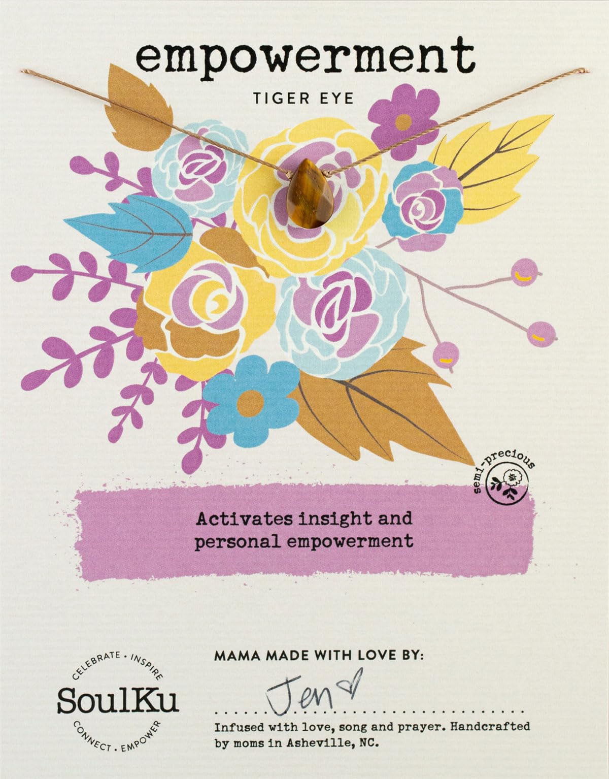 SoulKu Handcrafted Necklace, Empowerment Jewelry With Healing Crystal, Inspirational Jewelry For Women, Mom & Sister Gifts, 2" Extender With Lobster Clasp, 16" Nylon Cord