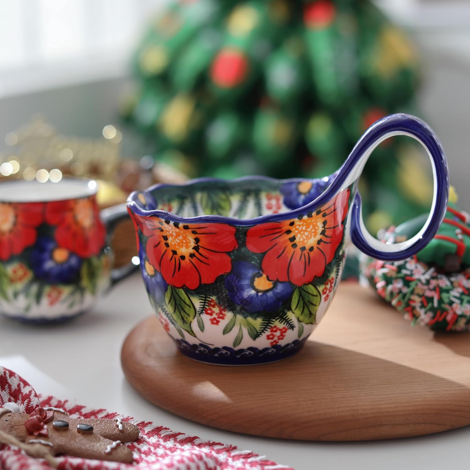 ALMA Handpainted Soup Bowl with Handle, 18.6oz Ceramic Cereal Bowl, Microwave &Dishwasher Safe,Loop Handle Bowl Great for Soup, Chili, Stew, Ice cream