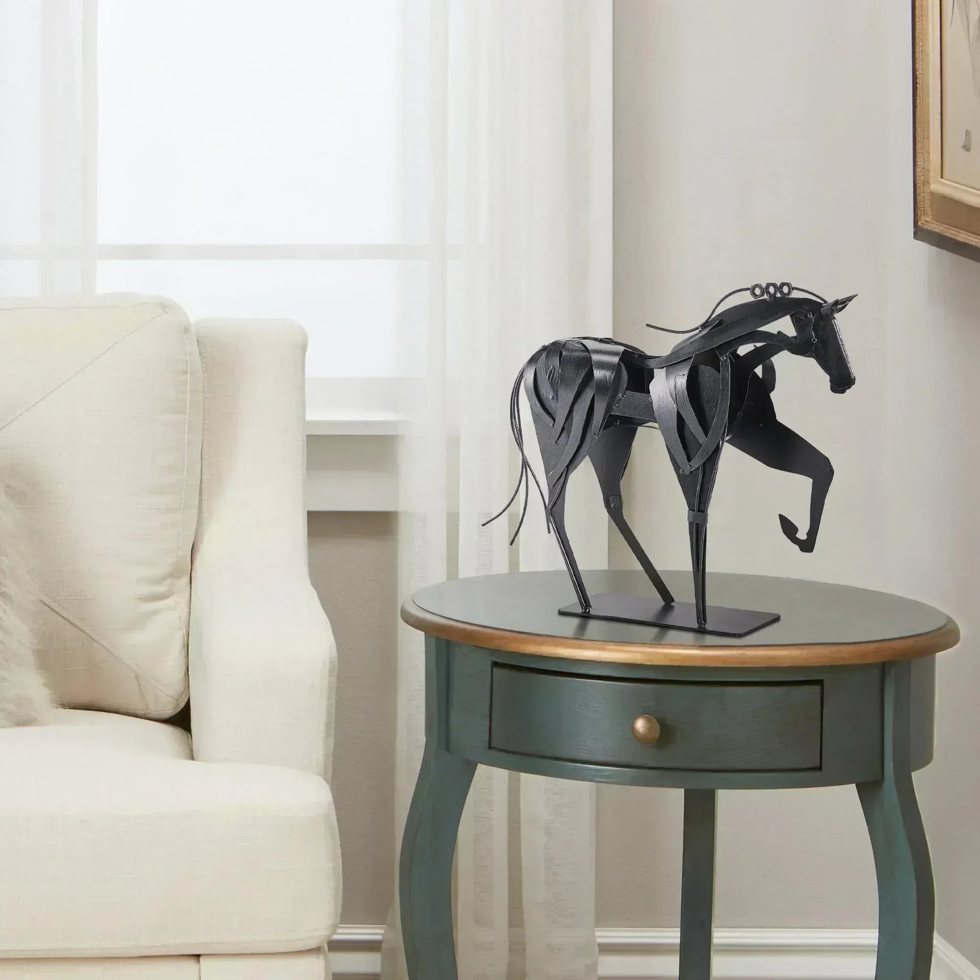 Handmade Metal Horse Statue Decor - Handcrafted & Hand-Painted Sculpture, Unique Rustic Figurine for Home, Office, Desk Decoration (White) - Handmade Lifestyle Shop