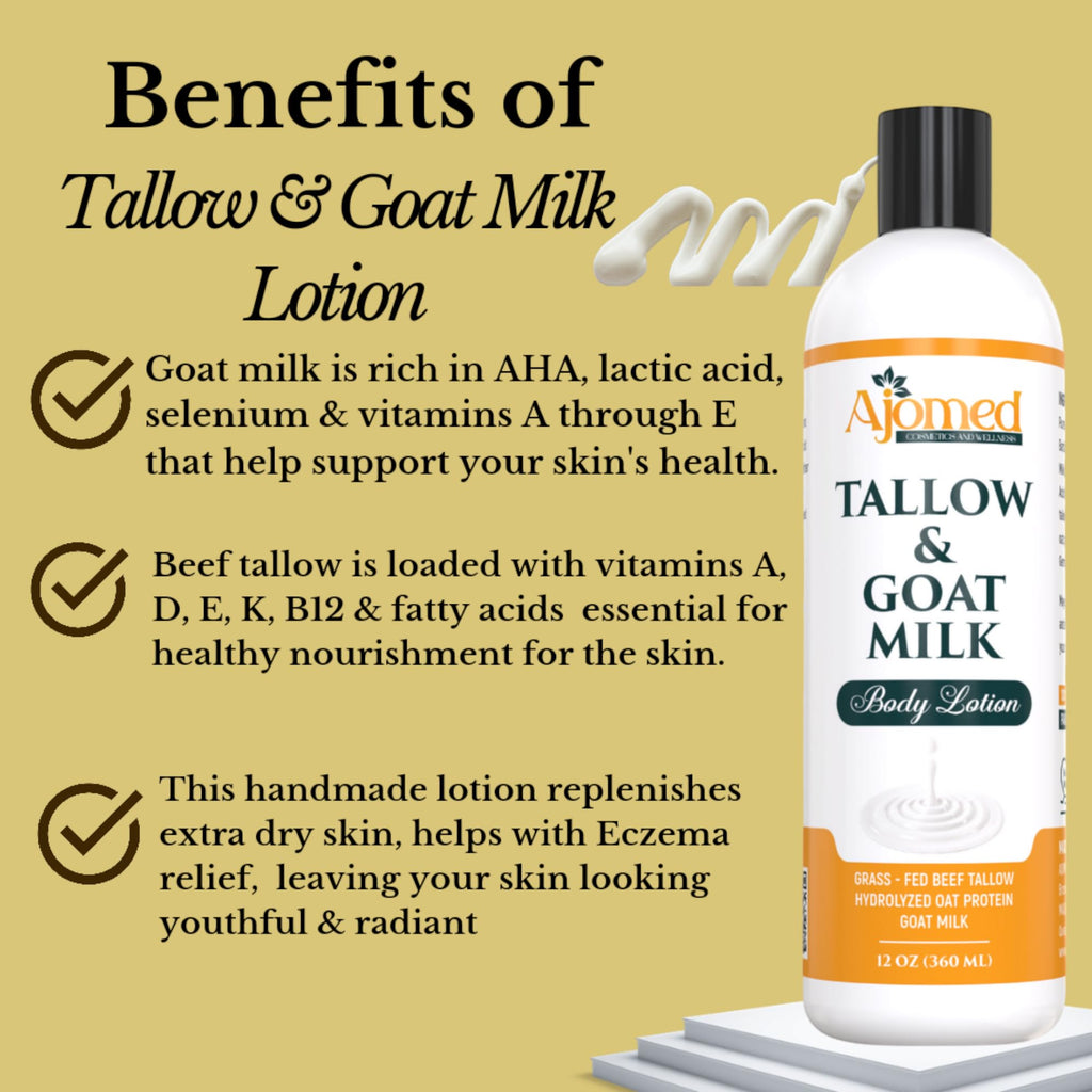 Tallow & Goat Milk Body Lotion for Sensitive Skin, Organic moisturizing Lotion - Soothes Dry skin, Goat Milk face and body Moisturizer - Handmade Tallow for skin cream (8 OZ, Oatmeal & Honey)