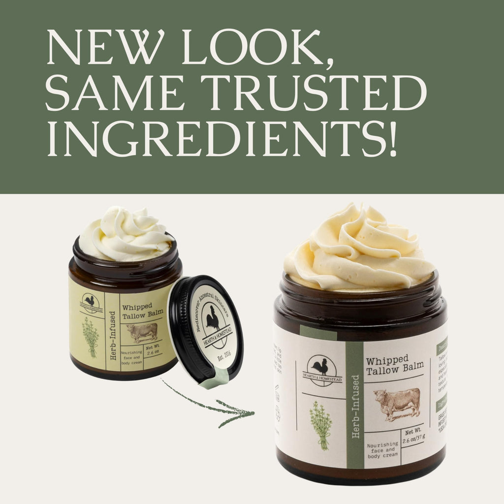 Hearth and Homestead: Handmade Whipped Tallow Balm (Unscented/Herb-Infused) - Organic Body Butter with Infused Olive Oil, for Eczema, Rosacea, Baby - 1.3 oz