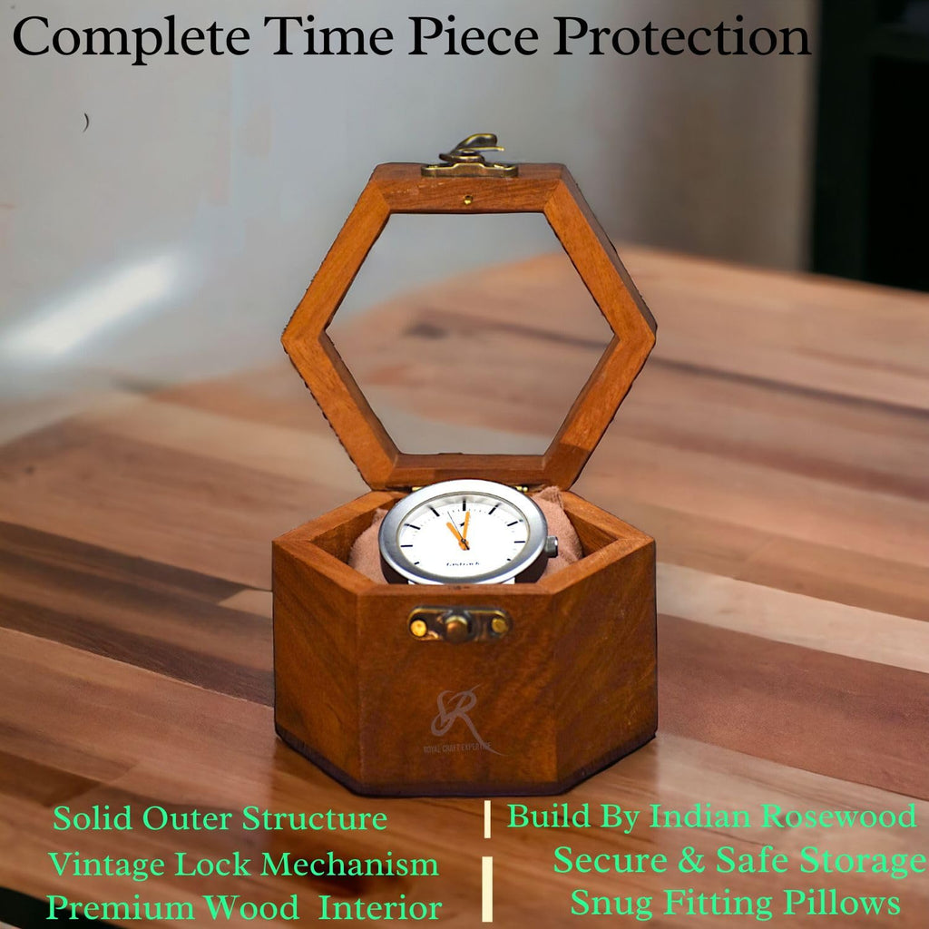 Premium 7-Slot Wooden Timepiece Display Case – Handcrafted Honeycomb Watch Box for Men in Superior Indian Rosewood | Hinged Glass Cover – Father’s Day Gift – Luxury Built to Last