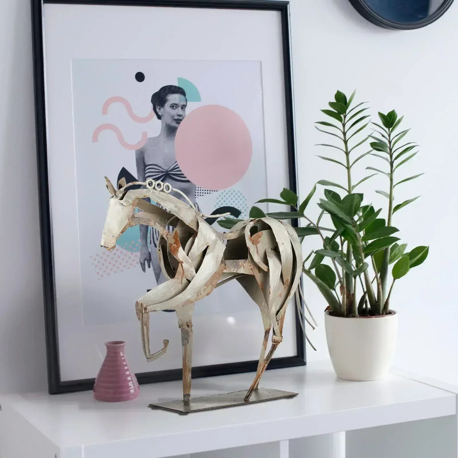 Handmade Metal Horse Statue Decor - Handcrafted & Hand-Painted Sculpture, Unique Rustic Figurine for Home, Office, Desk Decoration (White) - Handmade Lifestyle Shop