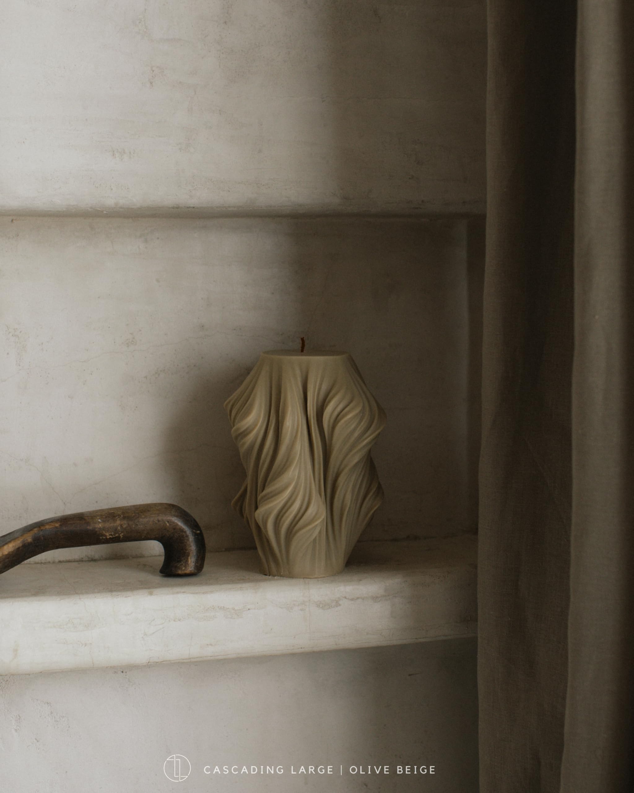 LAWA Cascading Wave Candle - Large Beautiful Handmade Pillar Scented Soy Wax Elegant Bubble Aesthetic Candle Housewarming Gift Home Room Shelf Decor Idea Olive Beige (Large)