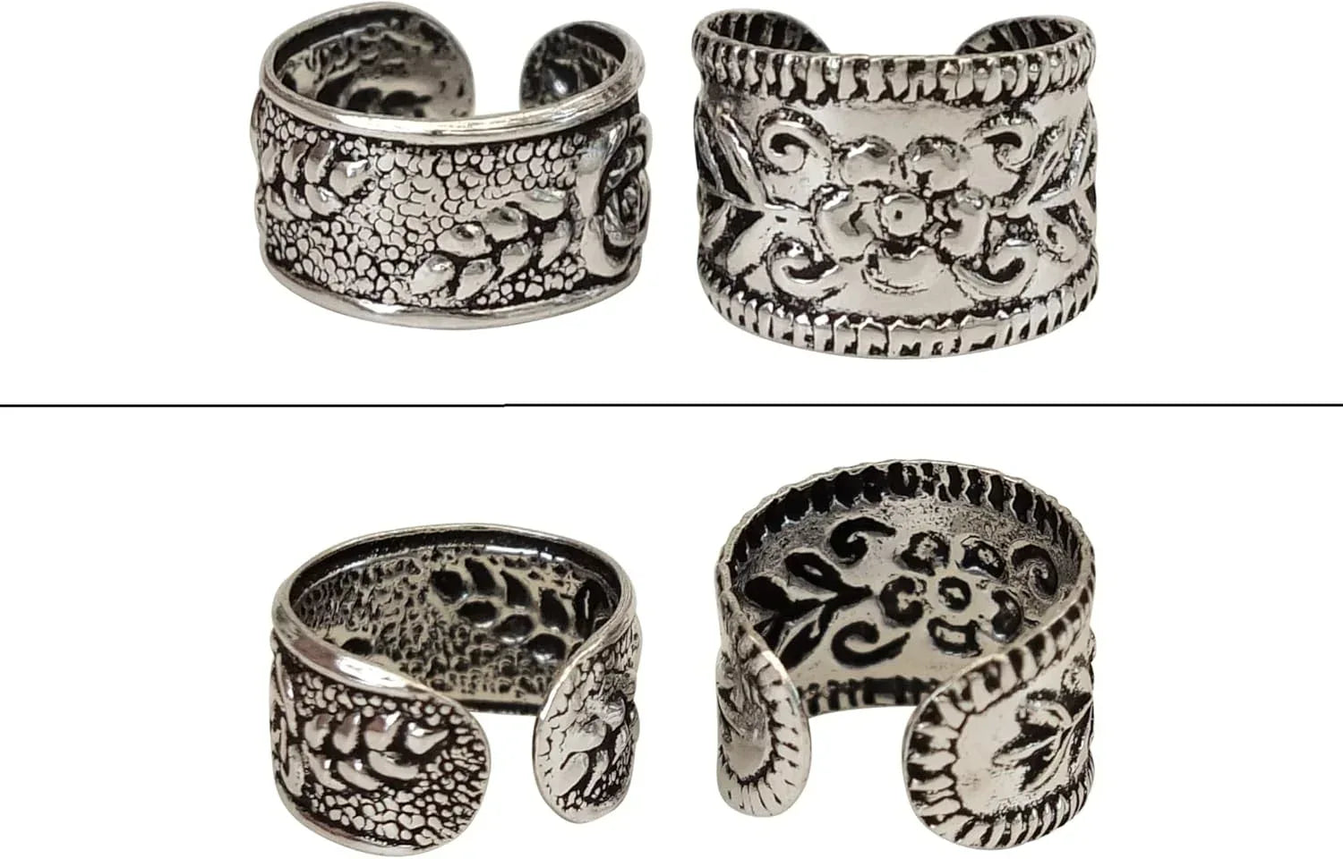 Handmade Silver 2Pcs Ear Cuffs Non-Piercing Earrings, 925 Sterling Silver, Fake Cartilage Helix Non-Pierced Ear Clip on for Women, Tiny 2 x Wide Band Floral Design Ear Wrap, By Miya Jewelry - Handmade Lifestyle Shop