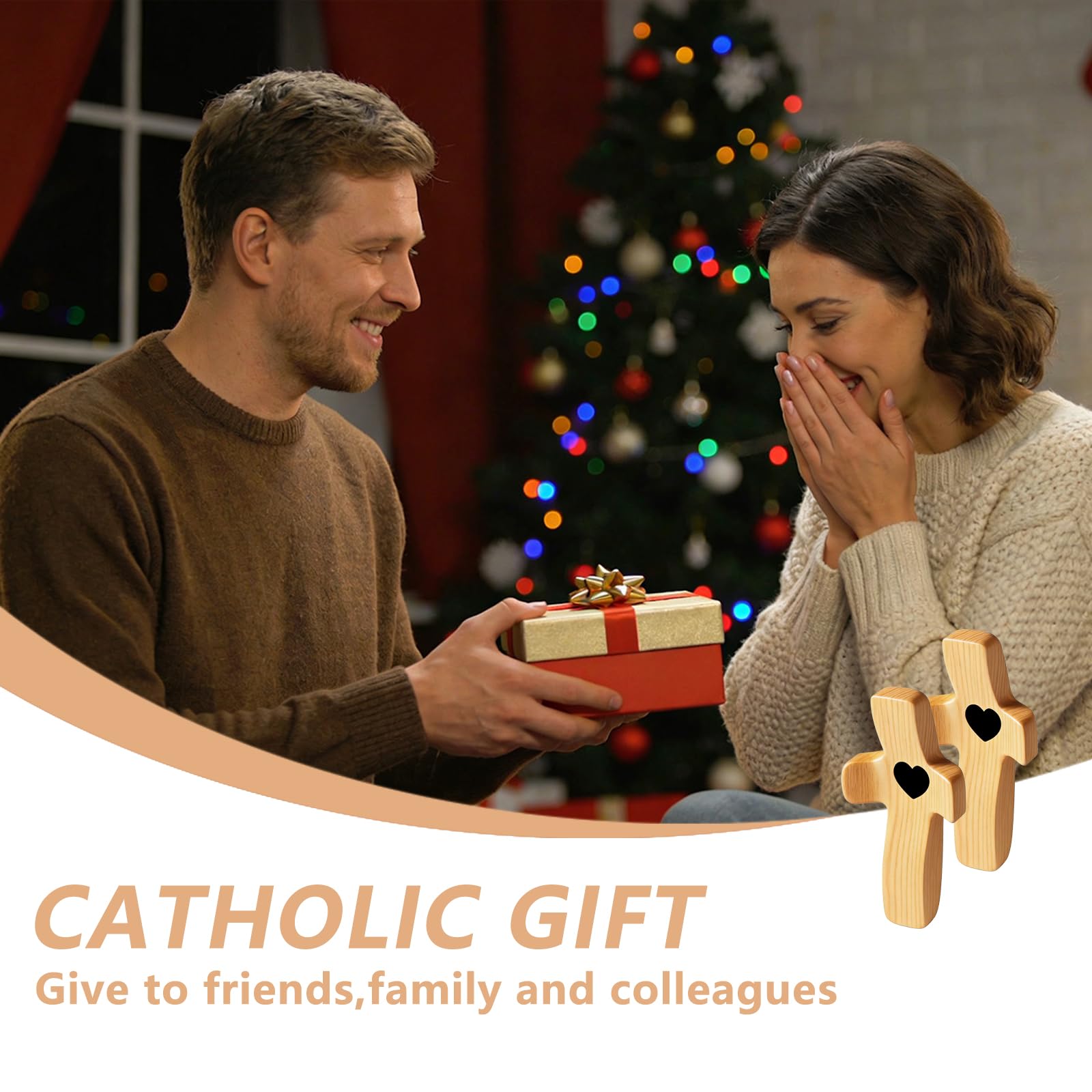 3-Pack Wooden Cross Fidget, Handmade Pocket Wood Crosses, Cross My Heart | Encouragement Gift, Relieve Anxiety for Yourself, Inspirational Easter Gift for Christian Faith, Prayer, Valentines Day Gifts