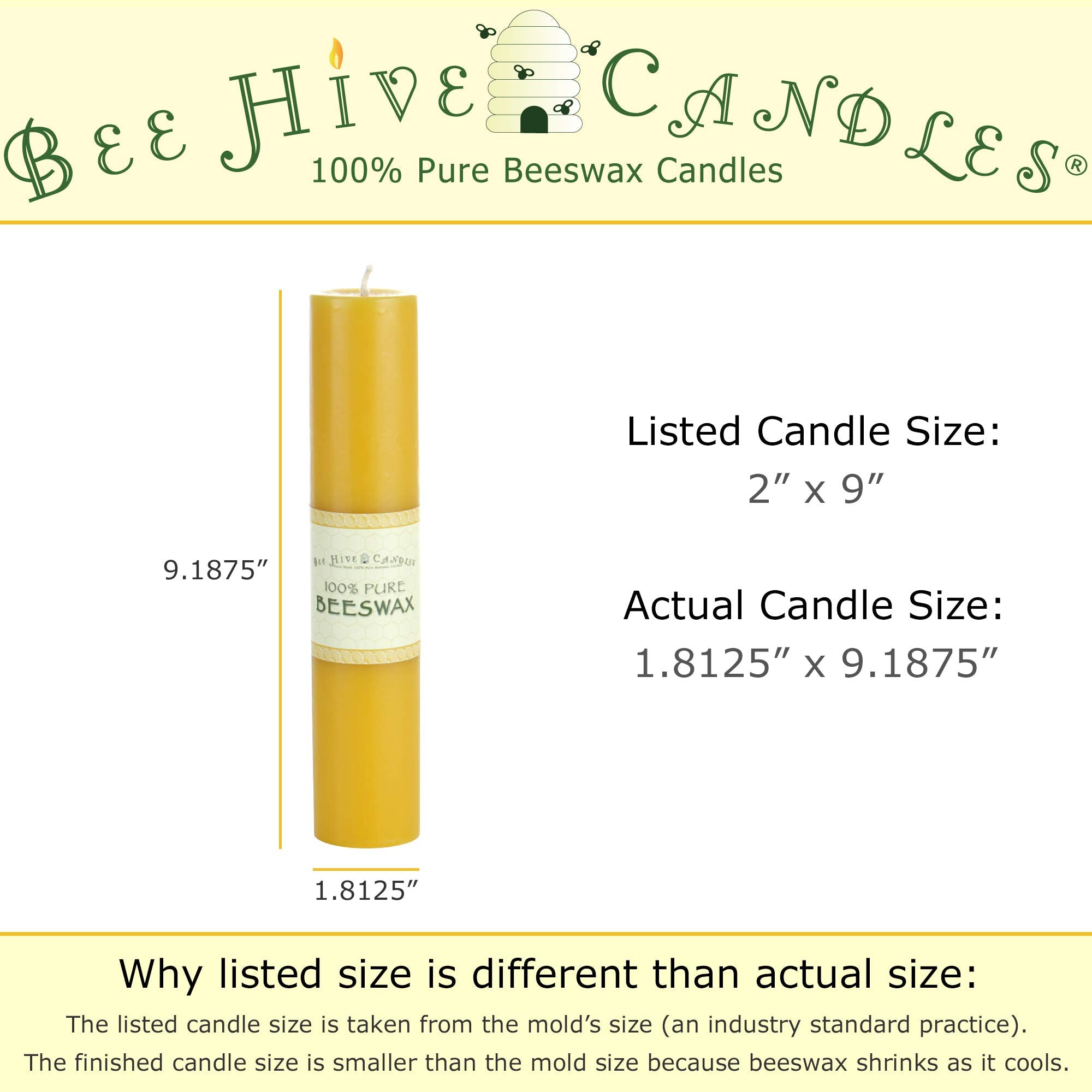 Bee Hive Candles 100% Pure Beeswax Pillar Candle (2" x 3" (3-Pack)) | Natural Beeswax Candles | Soy, Paraffin & Fragrance Free | Handmade in The USA