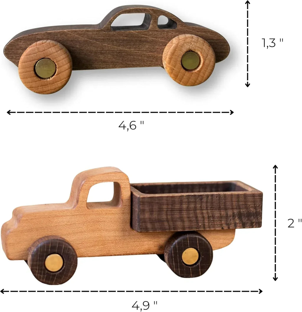 BUSY PUZZLE Wooden Toy Car and Truck Set Montessori Toys for Toddlers Handmade from Natural Wood Gift for Boys and Girls - Handmade Lifestyle Shop
