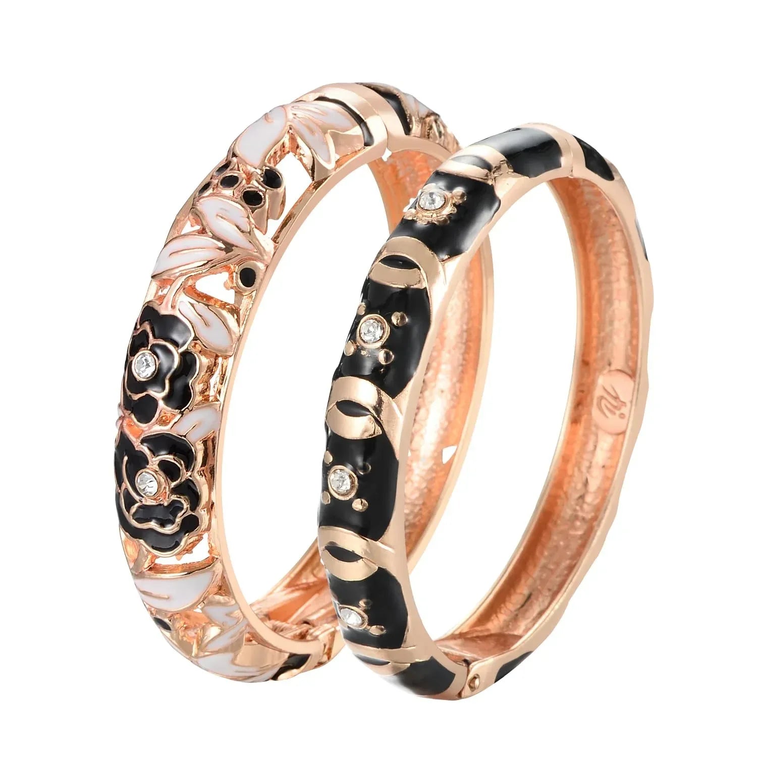 UJOY Vintage Jewelry Cloisonne Handcrafted Enameled Gorgeous Rhinestone Rose Hinged Cuff Bracelet Bangles Gifts 88A10 - Handmade Lifestyle Shop
