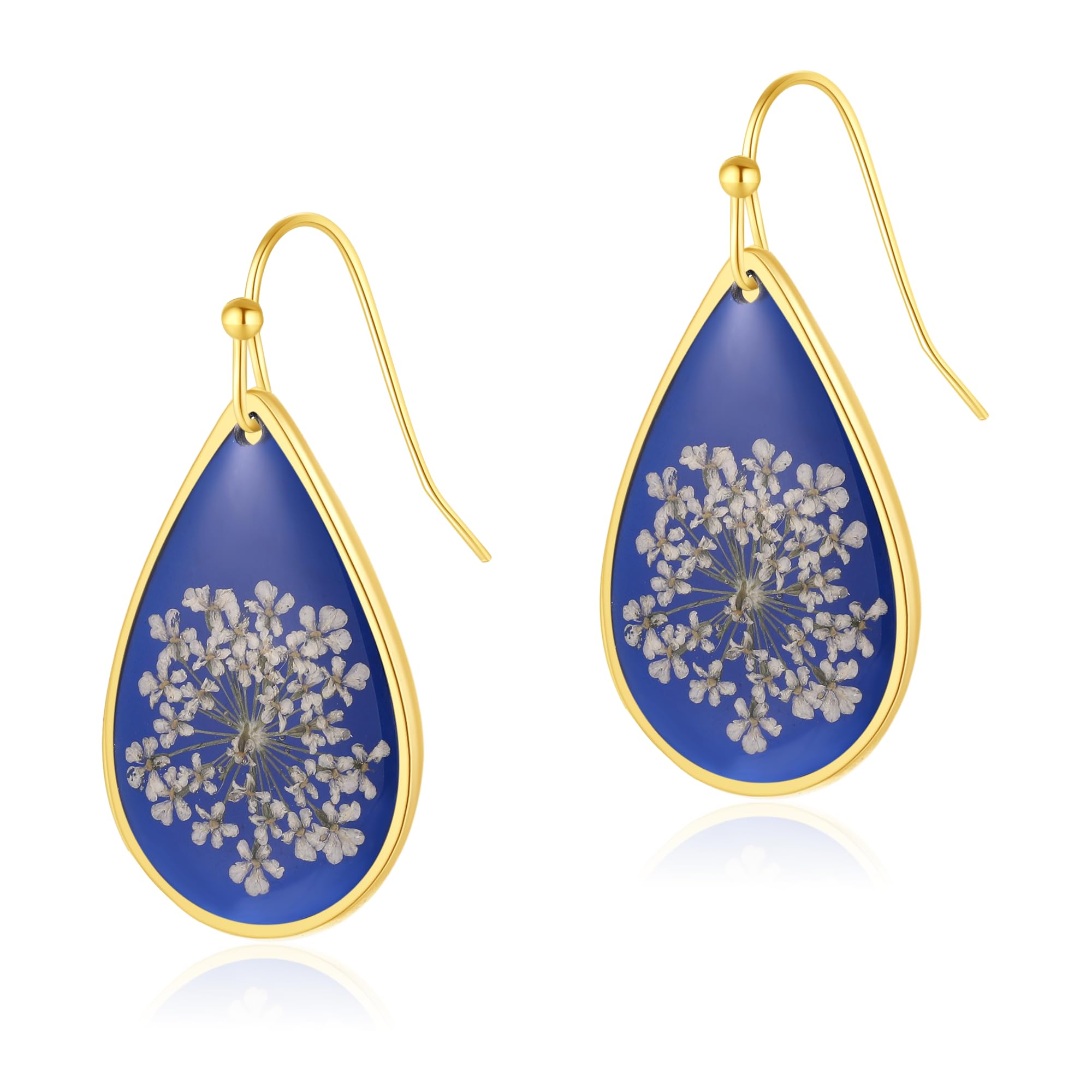 Forget-Me-Not and Queen Anne's Lace Pressed Wildflower Earrings | Pressed Flower Earrings | Handmade Drop and Dangle Earrings | Gift for Woman