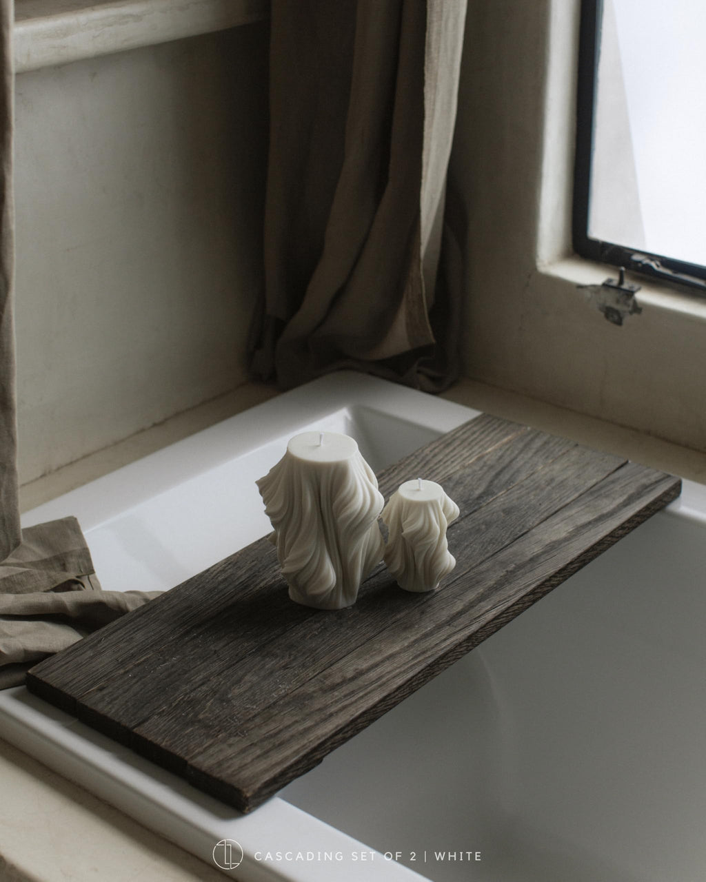 LAWA Cascading Wave Candle - Large Beautiful Handmade Pillar Scented Soy Wax Elegant Bubble Aesthetic Candle Housewarming Gift Home Room Shelf Decor Idea Olive Beige (Large)