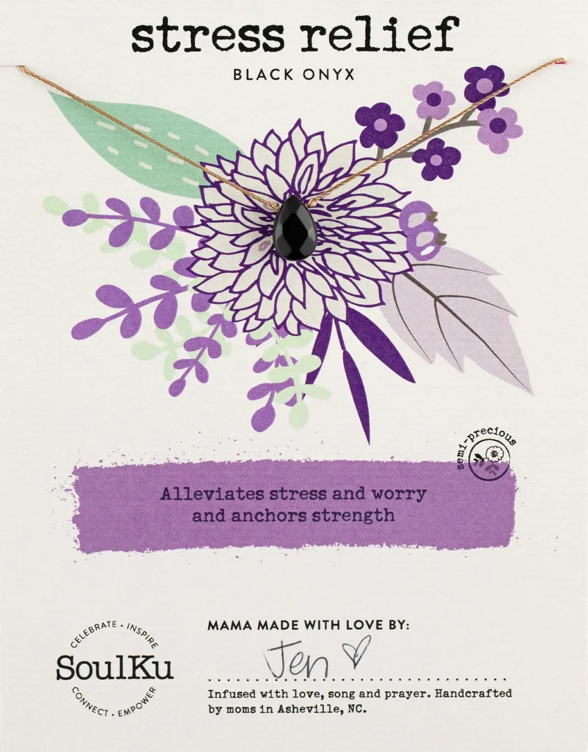 SoulKu Handcrafted Necklace, Empowerment Jewelry With Healing Crystal, Inspirational Jewelry For Women, Mom & Sister Gifts, 2" Extender With Lobster Clasp, 16" Nylon Cord - Handmade Lifestyle Shop