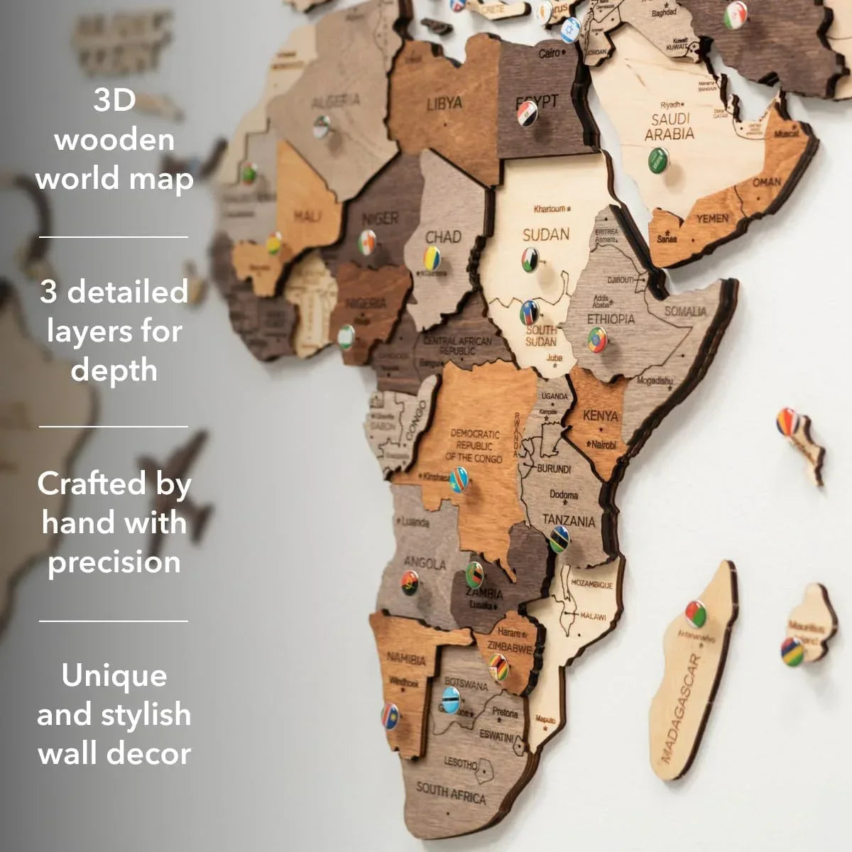 Enjoy The Wood 3D Wood World Map Wall Art Large Wood Wall Décor Housewarming Gift Idea Art World Travel Map For Home & Kitchen or Office (Multicolor, M, Unframed) - Handmade Lifestyle Shop