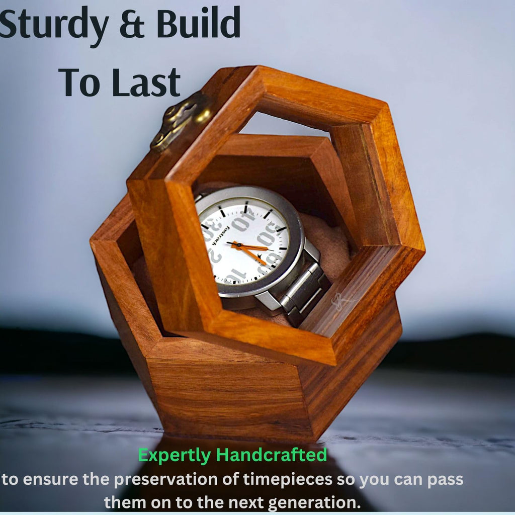 Premium 7-Slot Wooden Timepiece Display Case – Handcrafted Honeycomb Watch Box for Men in Superior Indian Rosewood | Hinged Glass Cover – Father’s Day Gift – Luxury Built to Last