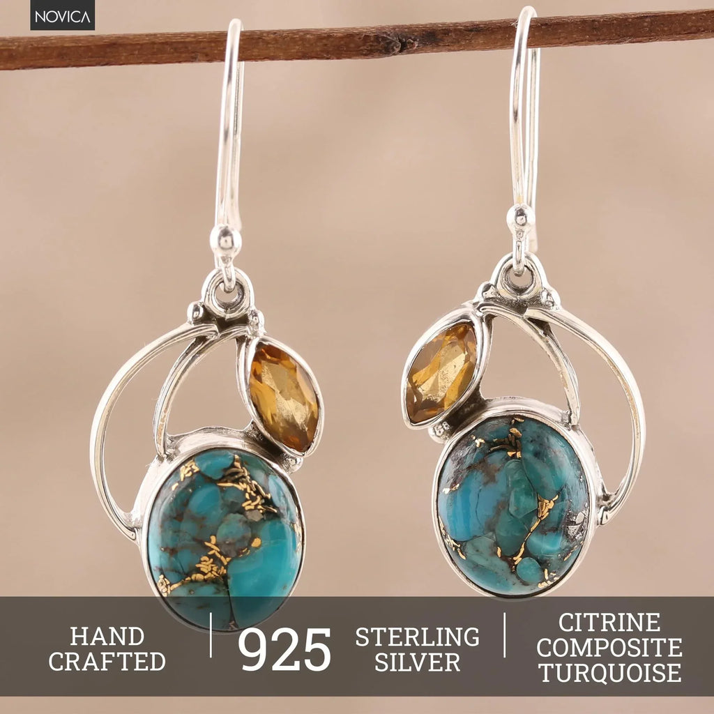 NOVICA Artisan Handmade Dangle Earrings Composite Silver Sterling Reconstituted Blue India Birthstone - Handmade Lifestyle Shop