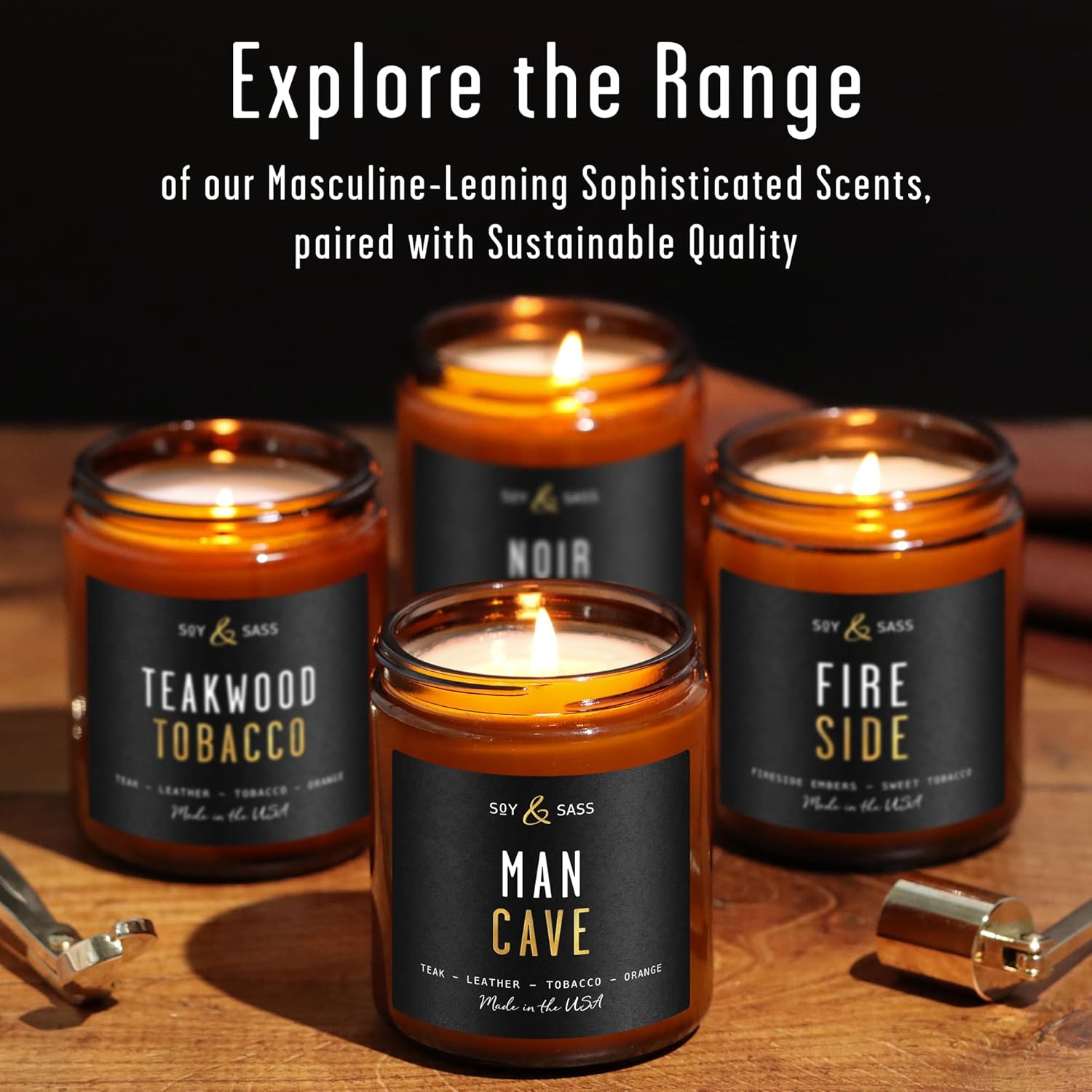 Smoked Vanilla Whiskey Candle - Scented Black Candles for Men or Women - Bourbon, Tobacco & Caramel Soy Wax Mens Candle - Infused w/Essential Oils | Long 50Hr Burn,9oz I Non Toxic I Made in USA