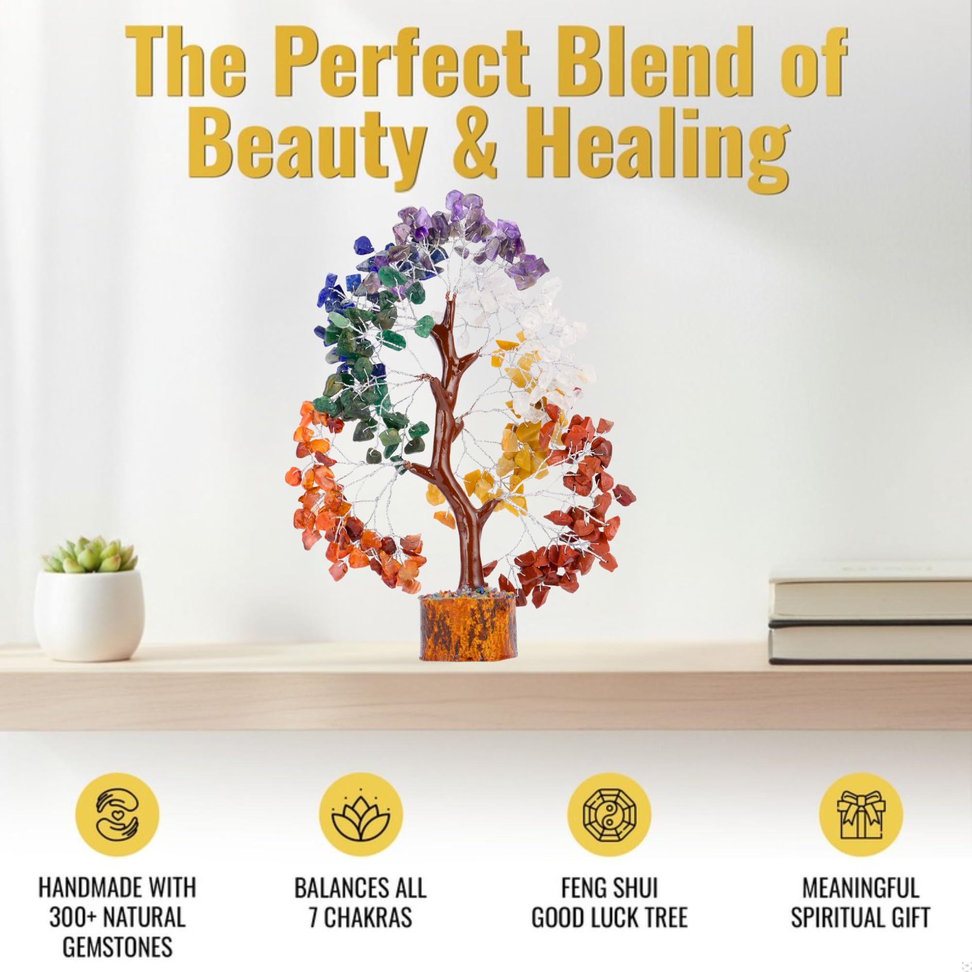 7 Chakra Healing Crystal Tree Kit, Bracelet, Pendant, Necklaces, Handmade Gemstone Money Bonsai Tree of Life Feng Shui Decor for Home Office, Positive Energy, Reiki Healing, for Women