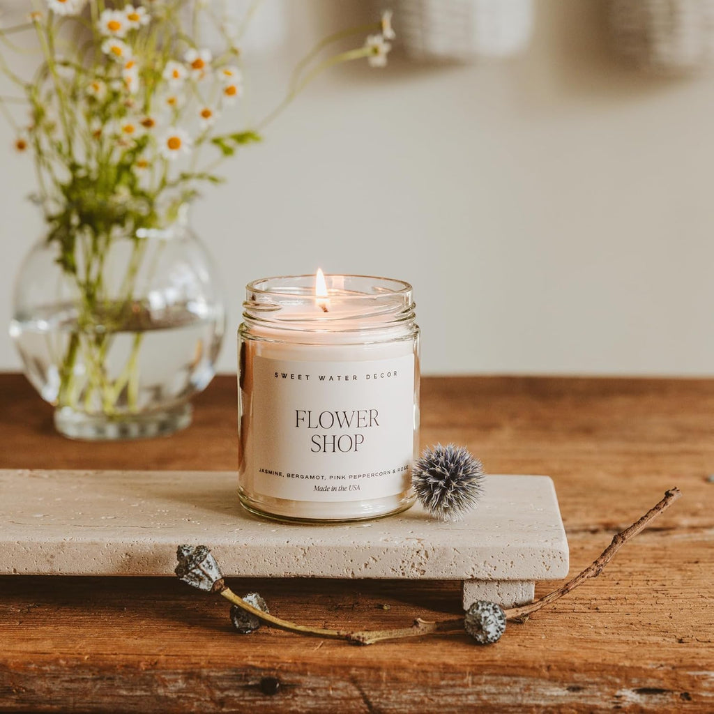 Sweet Water Decor Salt and Sea Candle - Sea Salt, Citrus, Amber, Musk, Beach Scented Soy Candles for Home - Coastal Decor for Beach Lovers - 9oz Clear Jar, 40 Hour Burn Time, Made in The USA