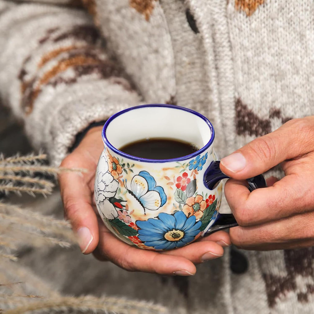ALMA 12oz Handpainted Microwave Safe Coffee Mug, Unique Ceramic Tea Mug For Girl Friend,Mother, Woman(Assorted Flowers,Medium)